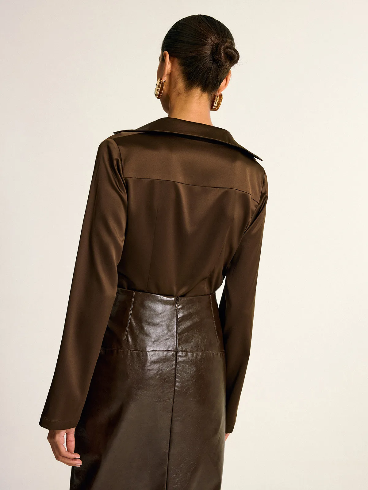 Satin Cowl Neck Long Sleeve Shirt sold by COMMENSE product image thumbnail 5