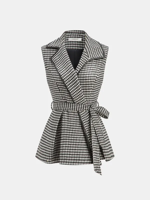 Houndstooth Tweed Belted Vest sold by COMMENSE