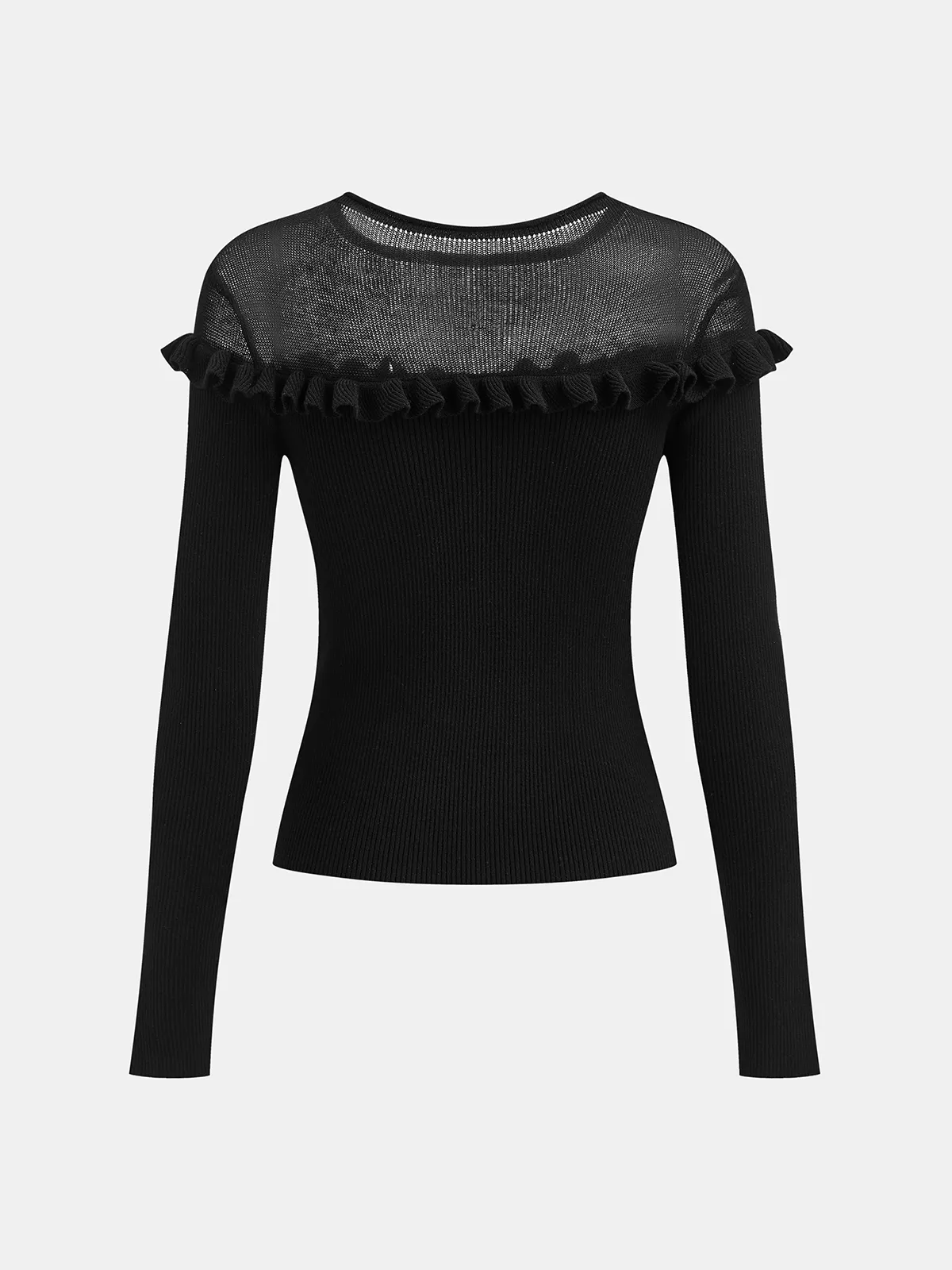 3D Floral Ruffle Trim Sheer Panel Knit Top sold by COMMENSE product image thumbnail 2