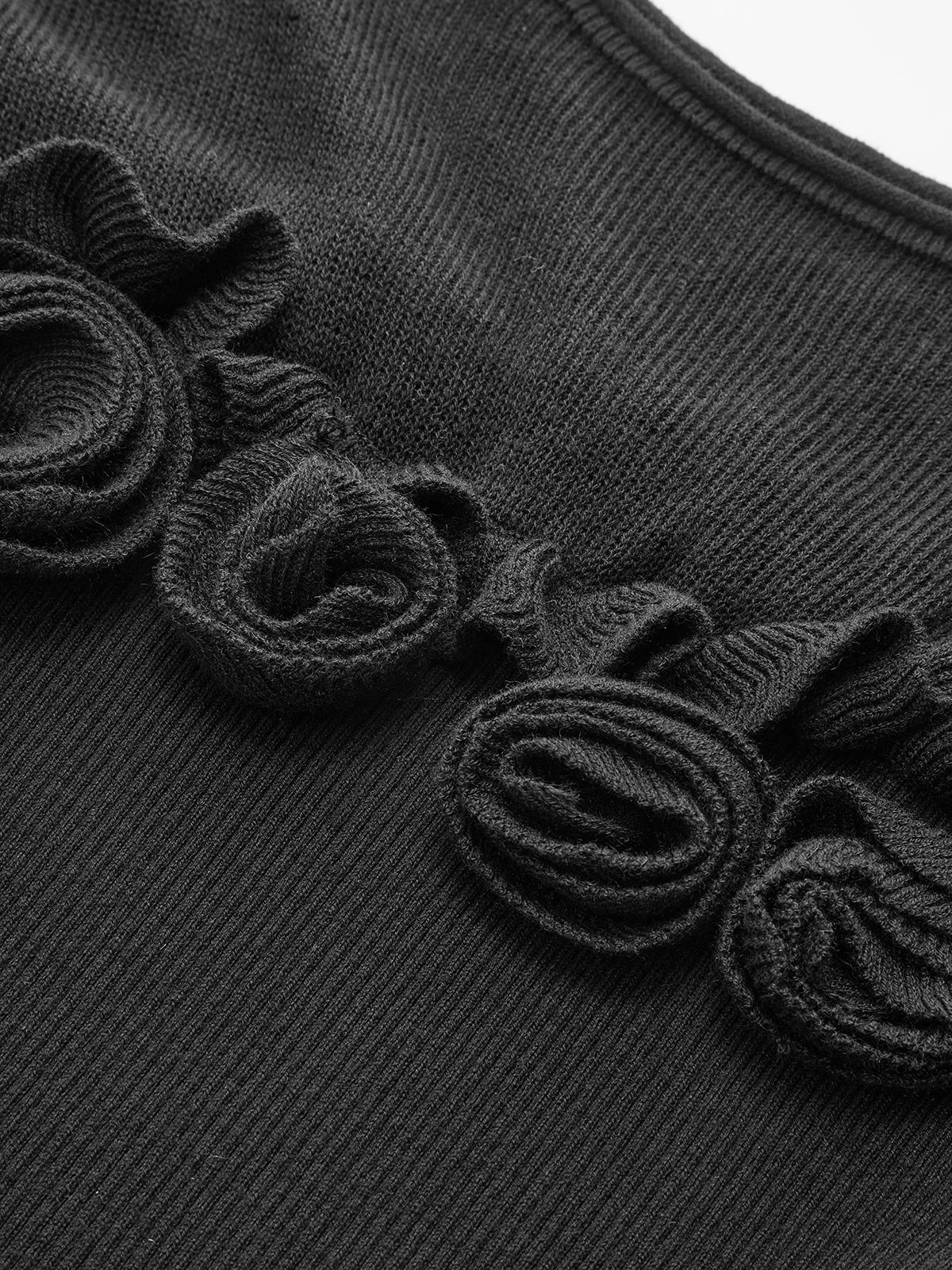 3D Floral Ruffle Trim Sheer Panel Knit Top sold by COMMENSE product image thumbnail 4