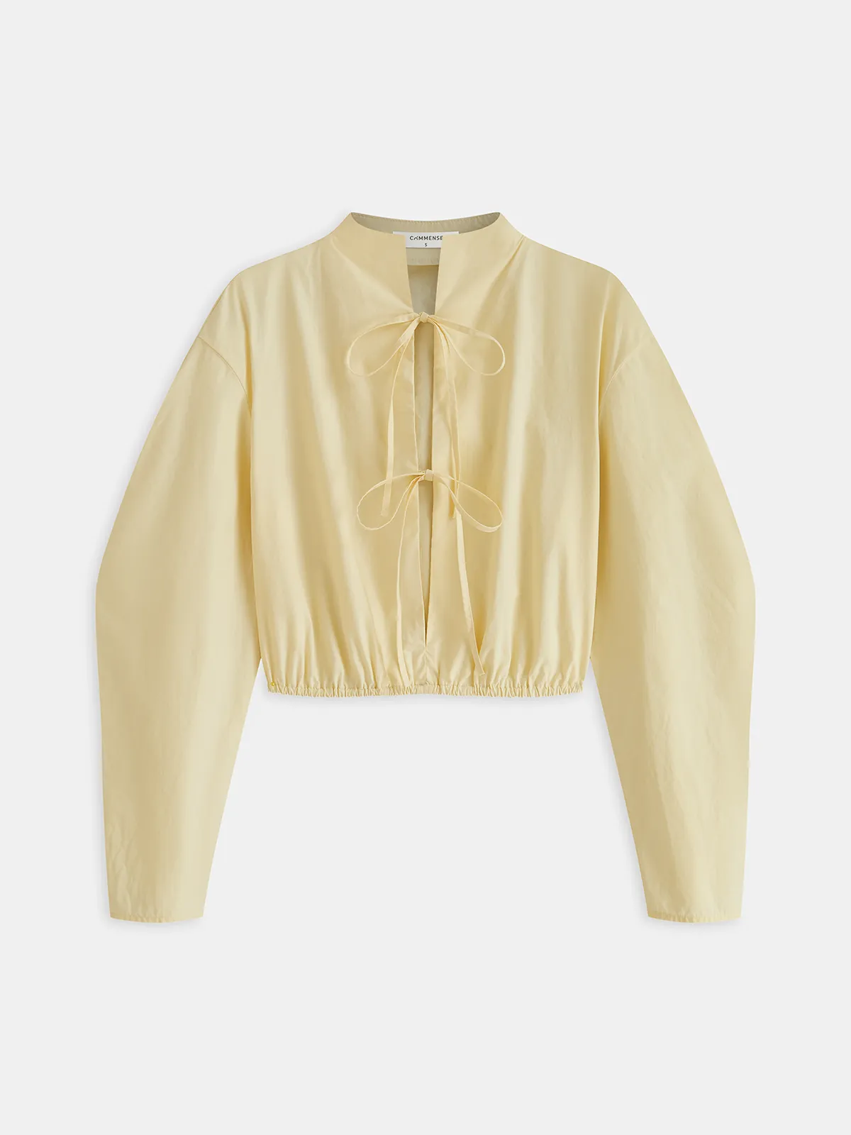 Puff Sleeve Tie Front Cropped Blouse sold by COMMENSE