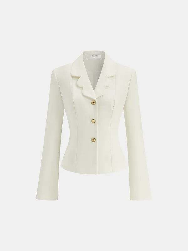 Scalloped Collar Metal Button Blazer sold by COMMENSE