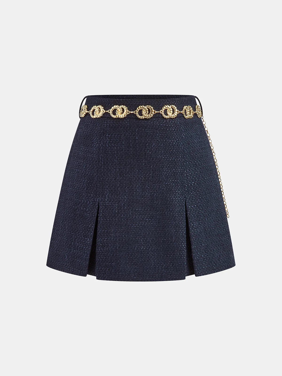 Tweed Mini Skirt with Golden Chain Belt sold by COMMENSE