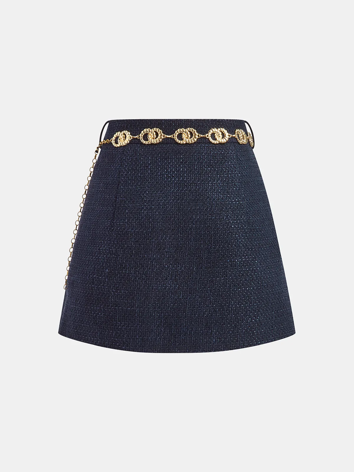 Tweed Mini Skirt with Golden Chain Belt sold by COMMENSE product image thumbnail 3