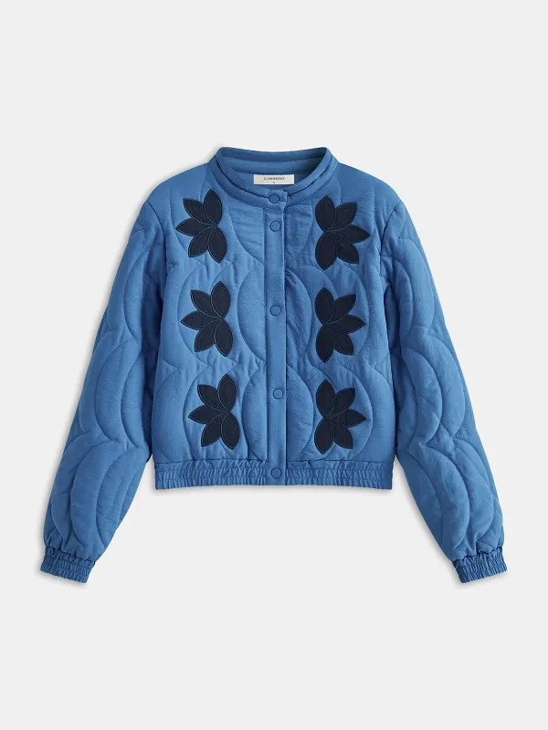 Contrast Floral Jacquard Quilted Winter Coat sold by COMMENSE