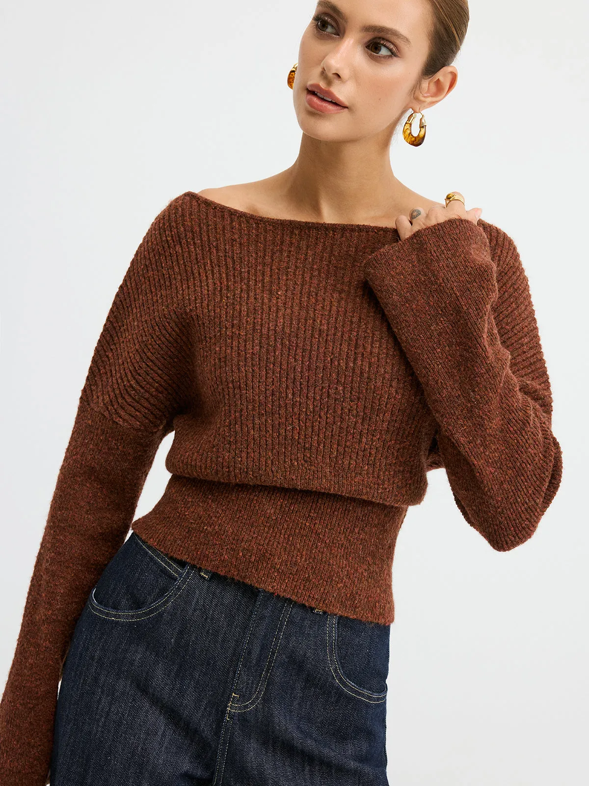 Wool Blend Off-Shoulder Sweater sold by COMMENSE product image thumbnail 5