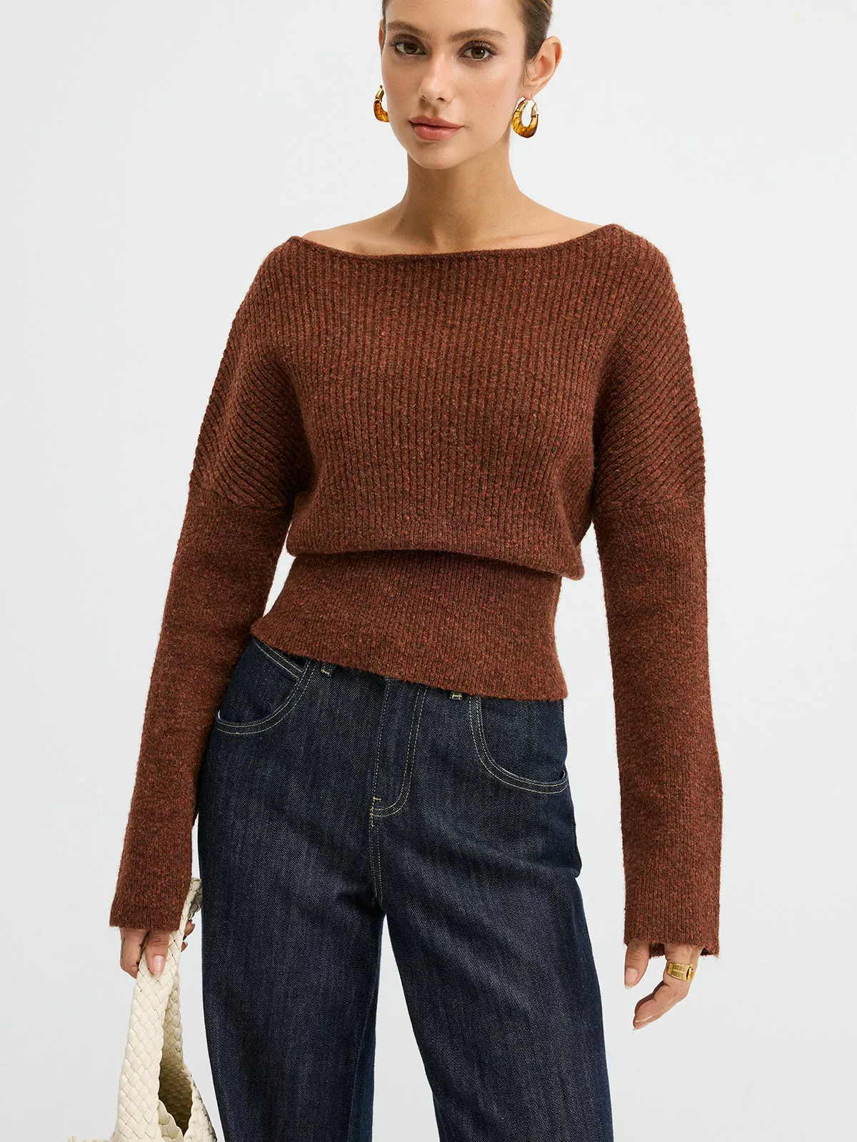 Wool Blend Off-Shoulder Sweater sold by COMMENSE product image thumbnail 2