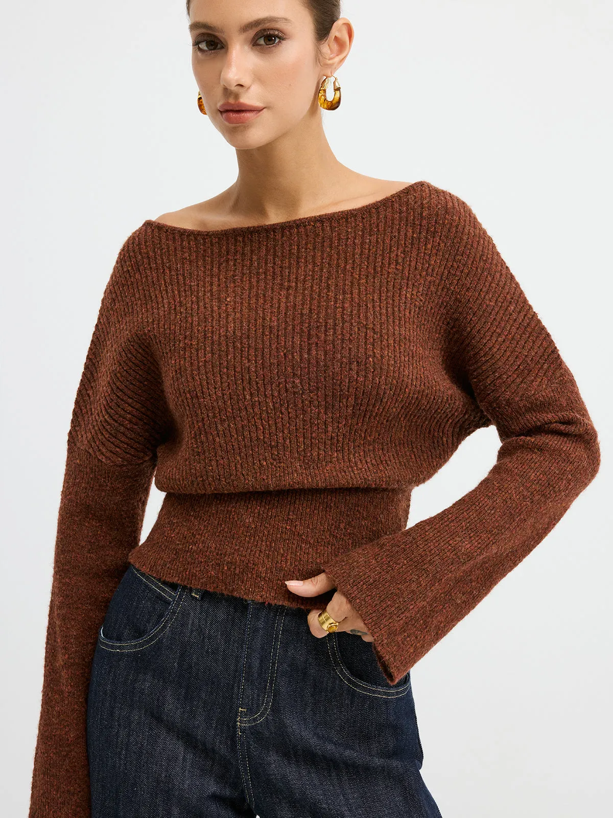 Wool Blend Off-Shoulder Sweater sold by COMMENSE product image thumbnail 3