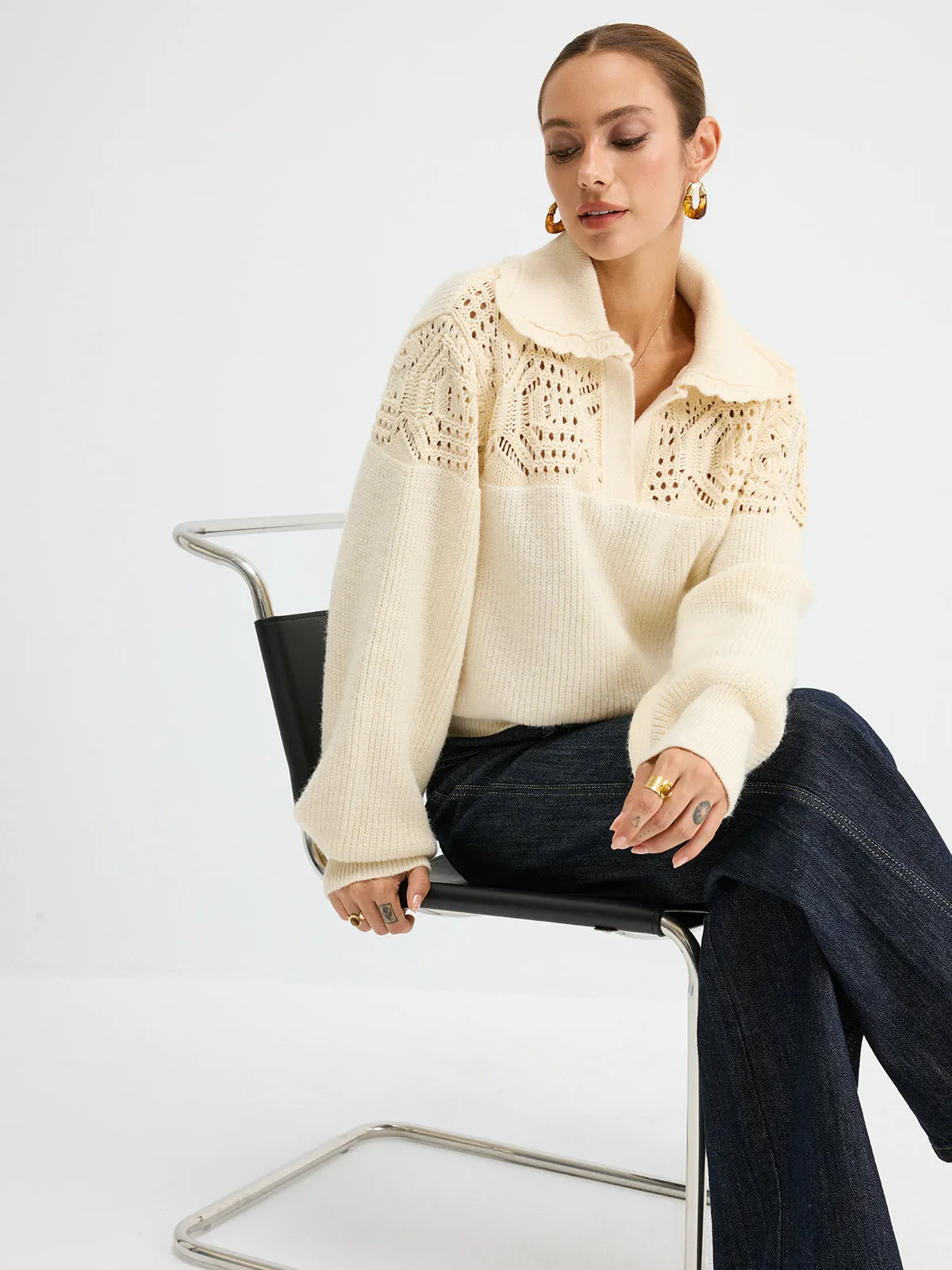 Openwork Polo Knit Sweater sold by COMMENSE product image thumbnail 5