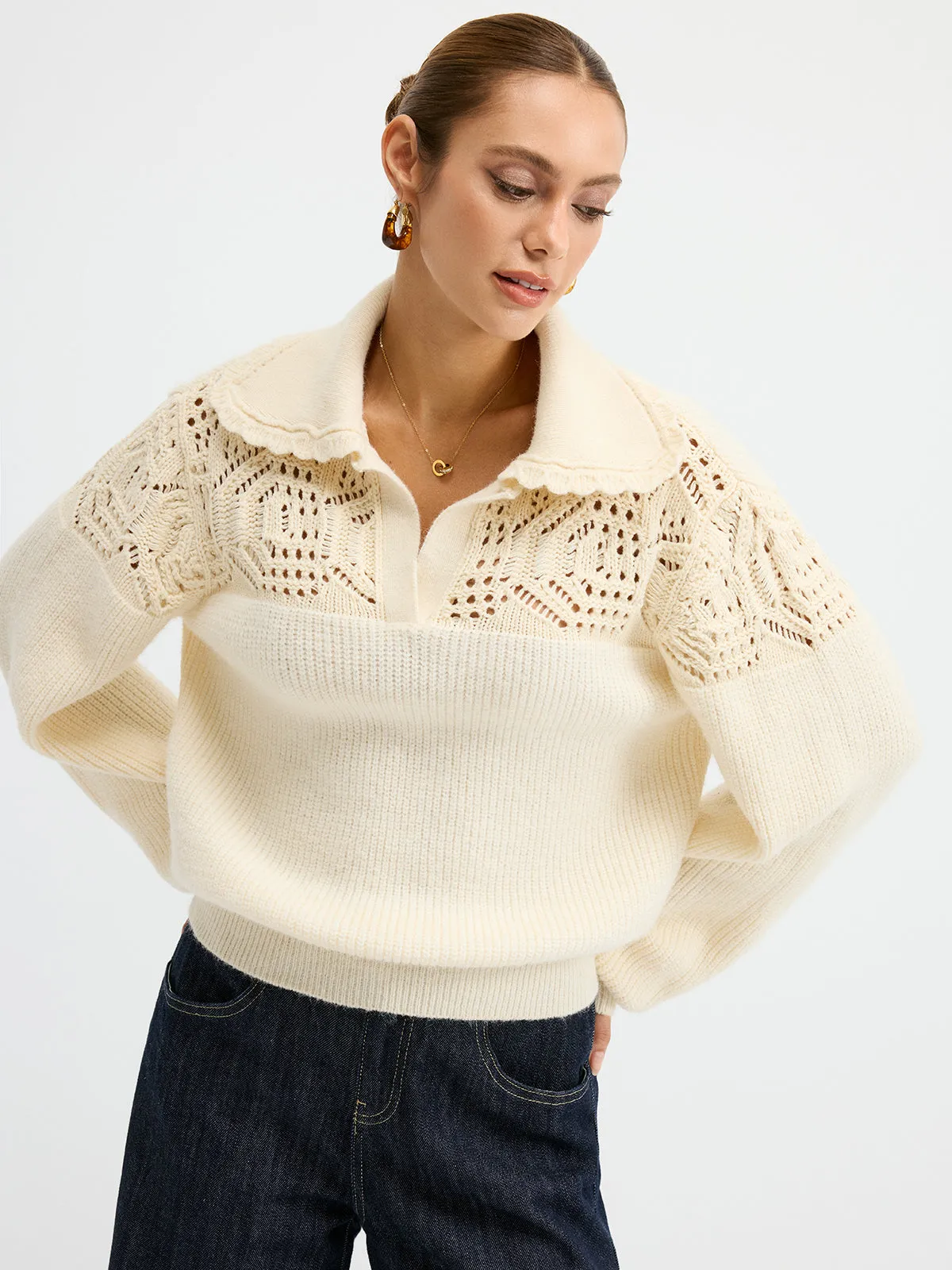 Openwork Polo Knit Sweater sold by COMMENSE product image thumbnail 3