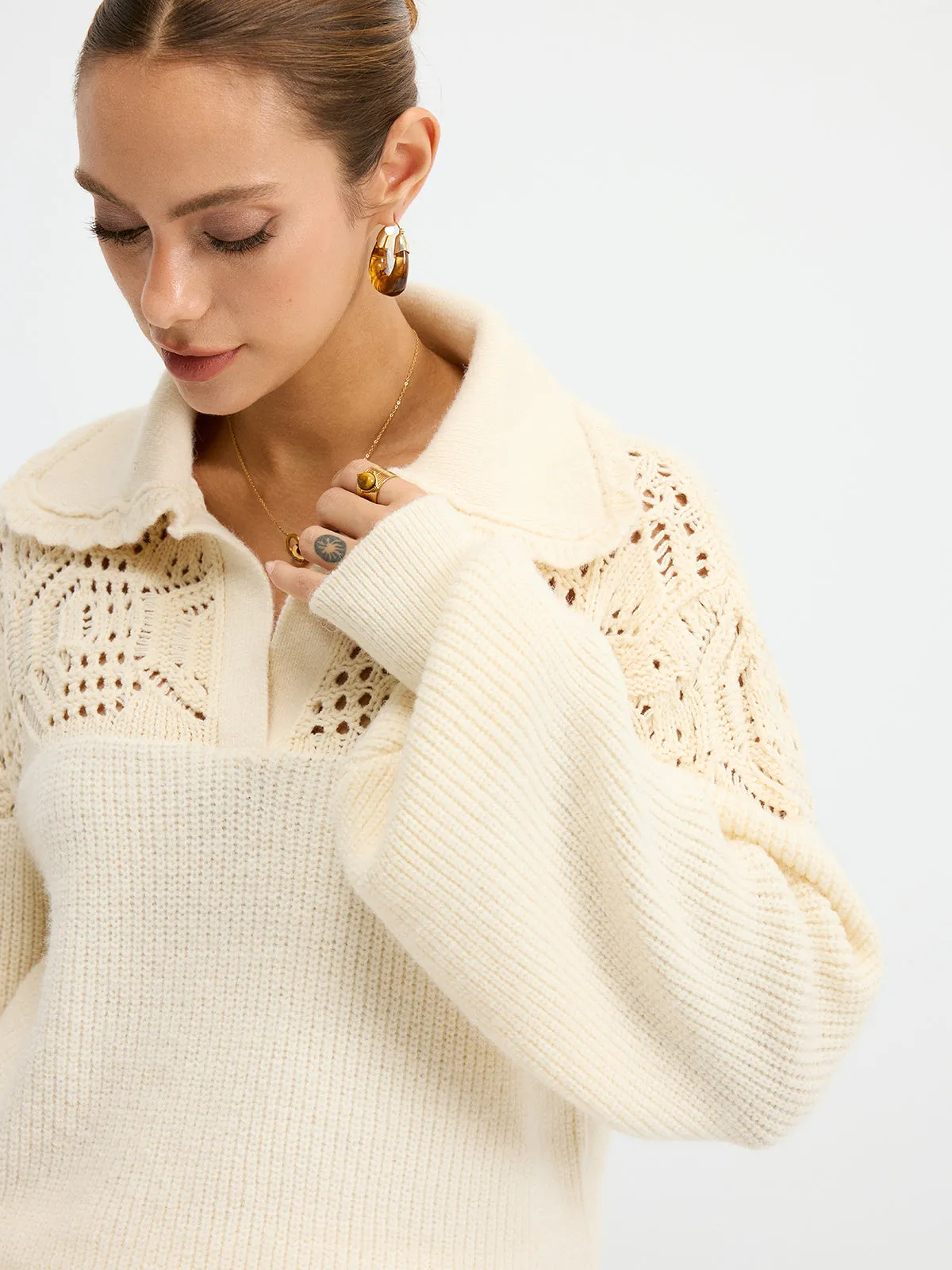 Openwork Polo Knit Sweater sold by COMMENSE product image thumbnail 4