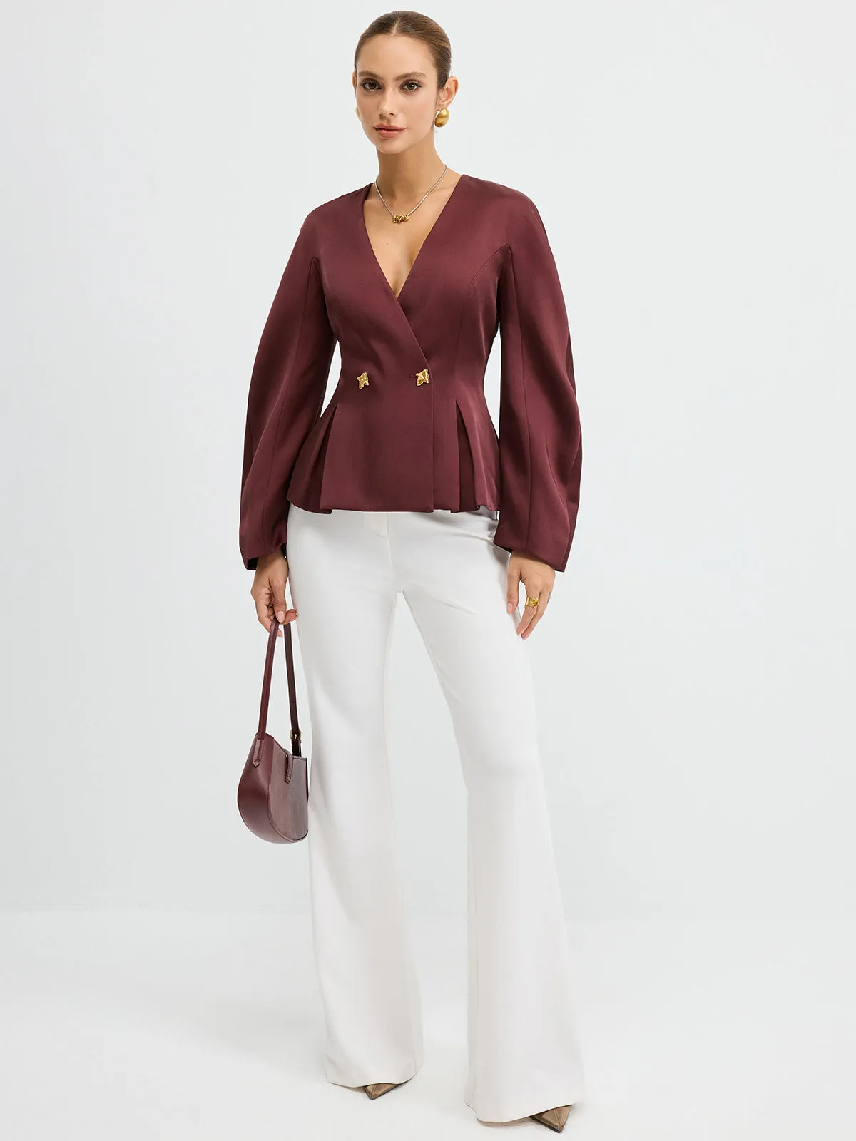 Metal Button Puff Sleeve Peplum Blazer sold by COMMENSE product image thumbnail 3