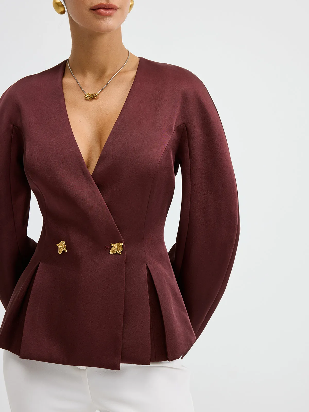 Metal Button Puff Sleeve Peplum Blazer sold by COMMENSE product image thumbnail 4