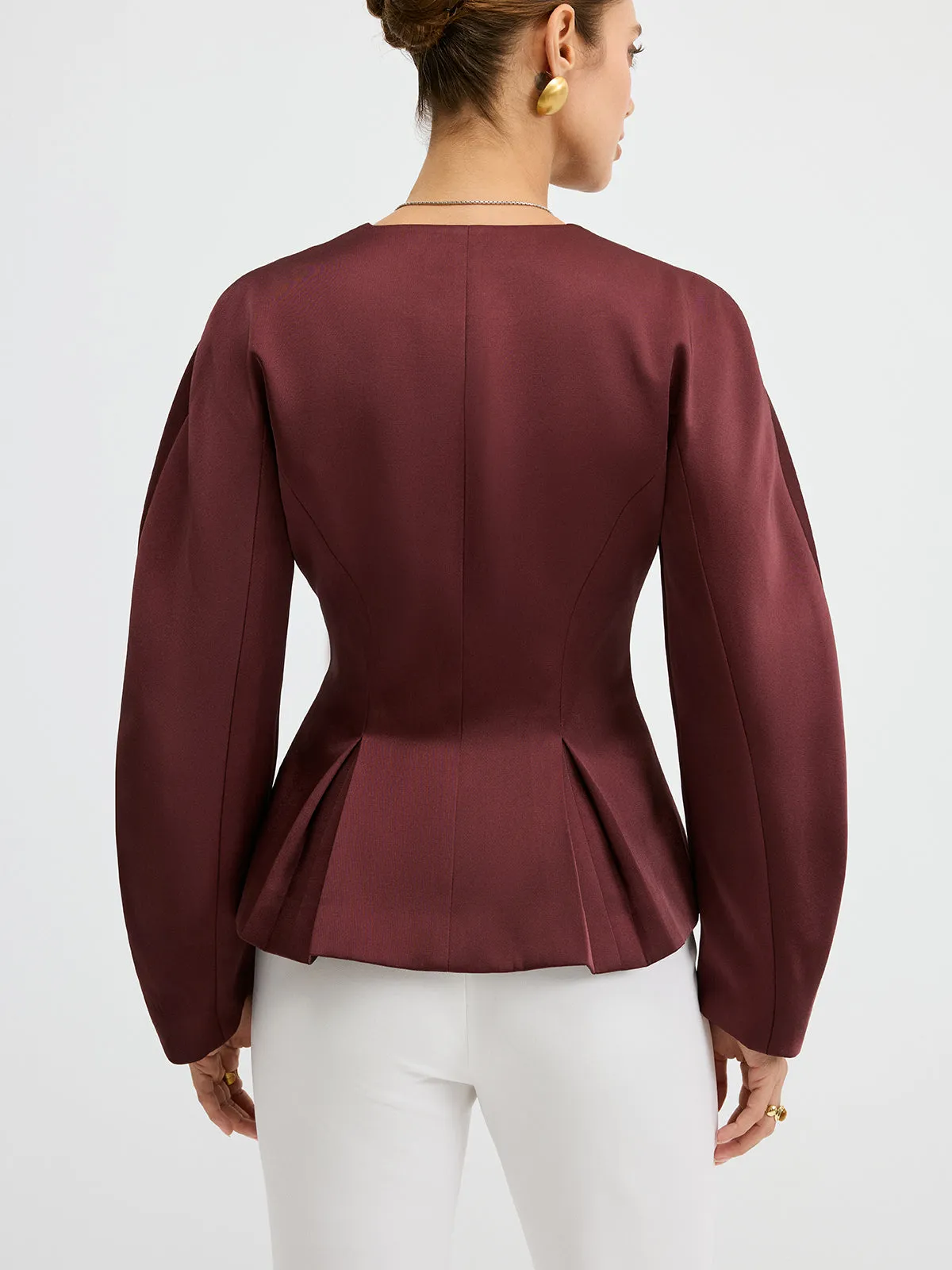 Metal Button Puff Sleeve Peplum Blazer sold by COMMENSE product image thumbnail 5