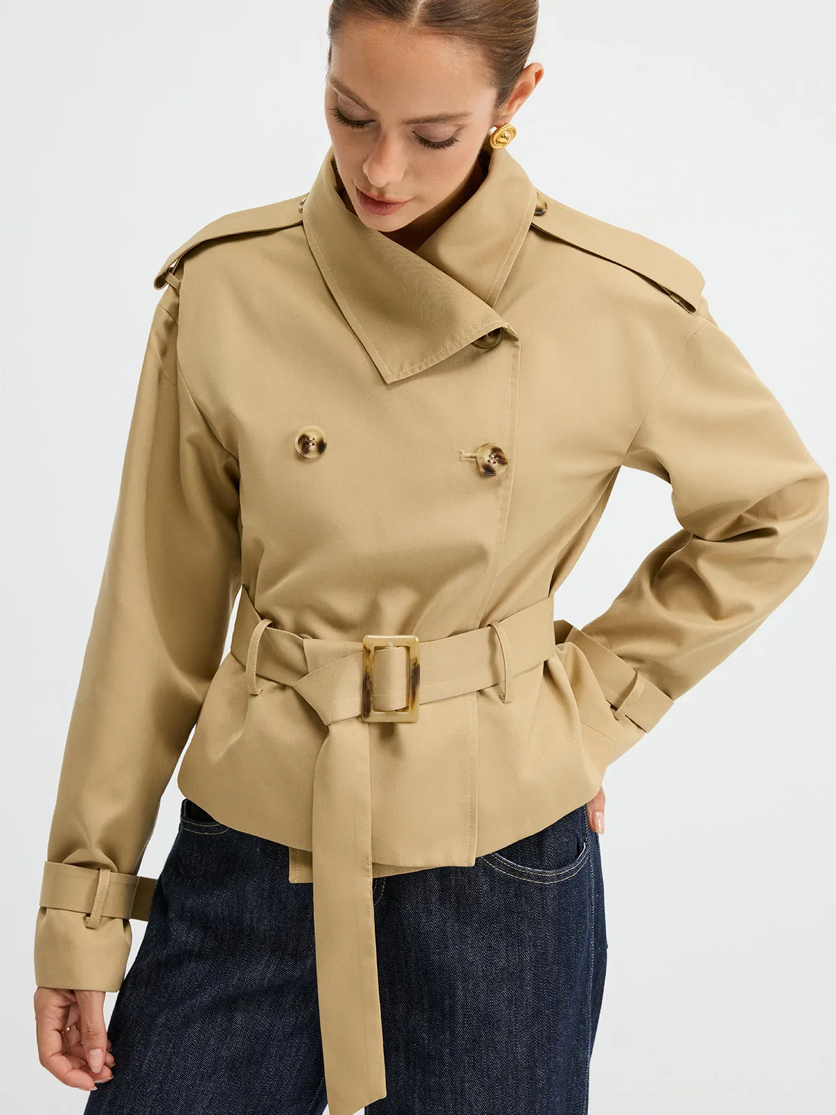 Double-Breasted Belted Trench Coat sold by COMMENSE product image thumbnail 4
