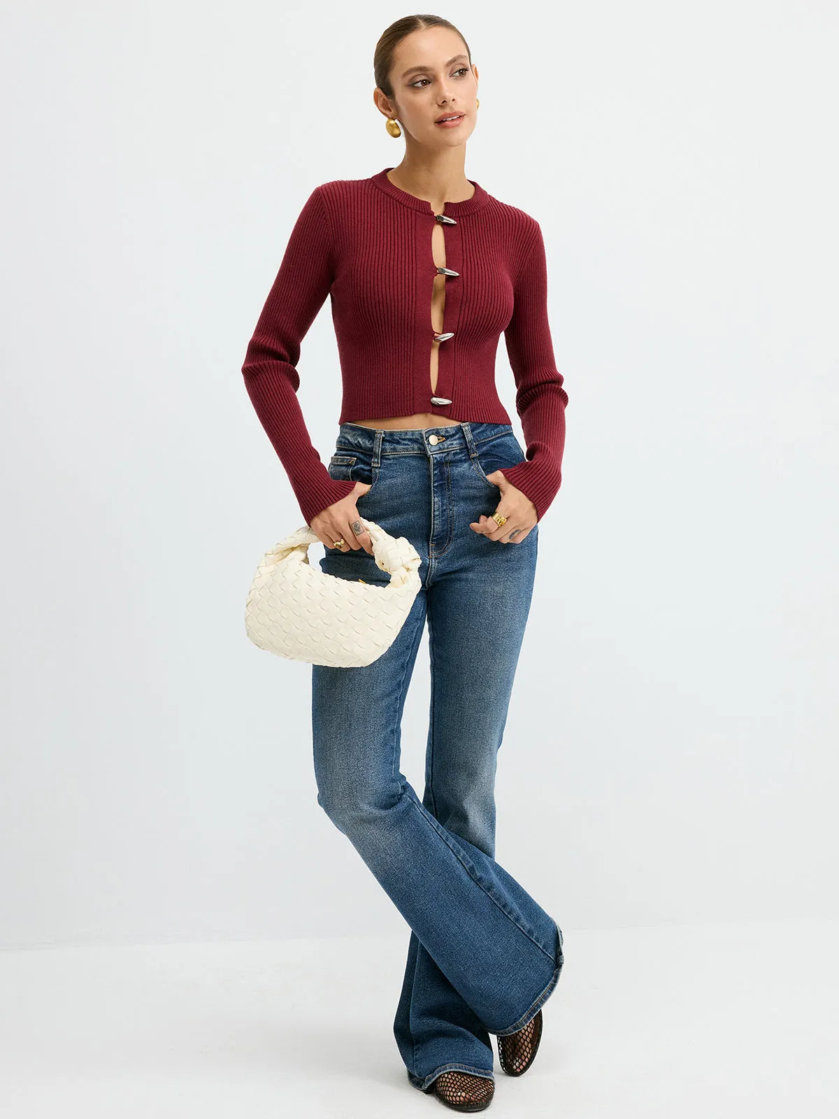 Metal Button Ribbed Fitted Sweater sold by COMMENSE product image thumbnail 3