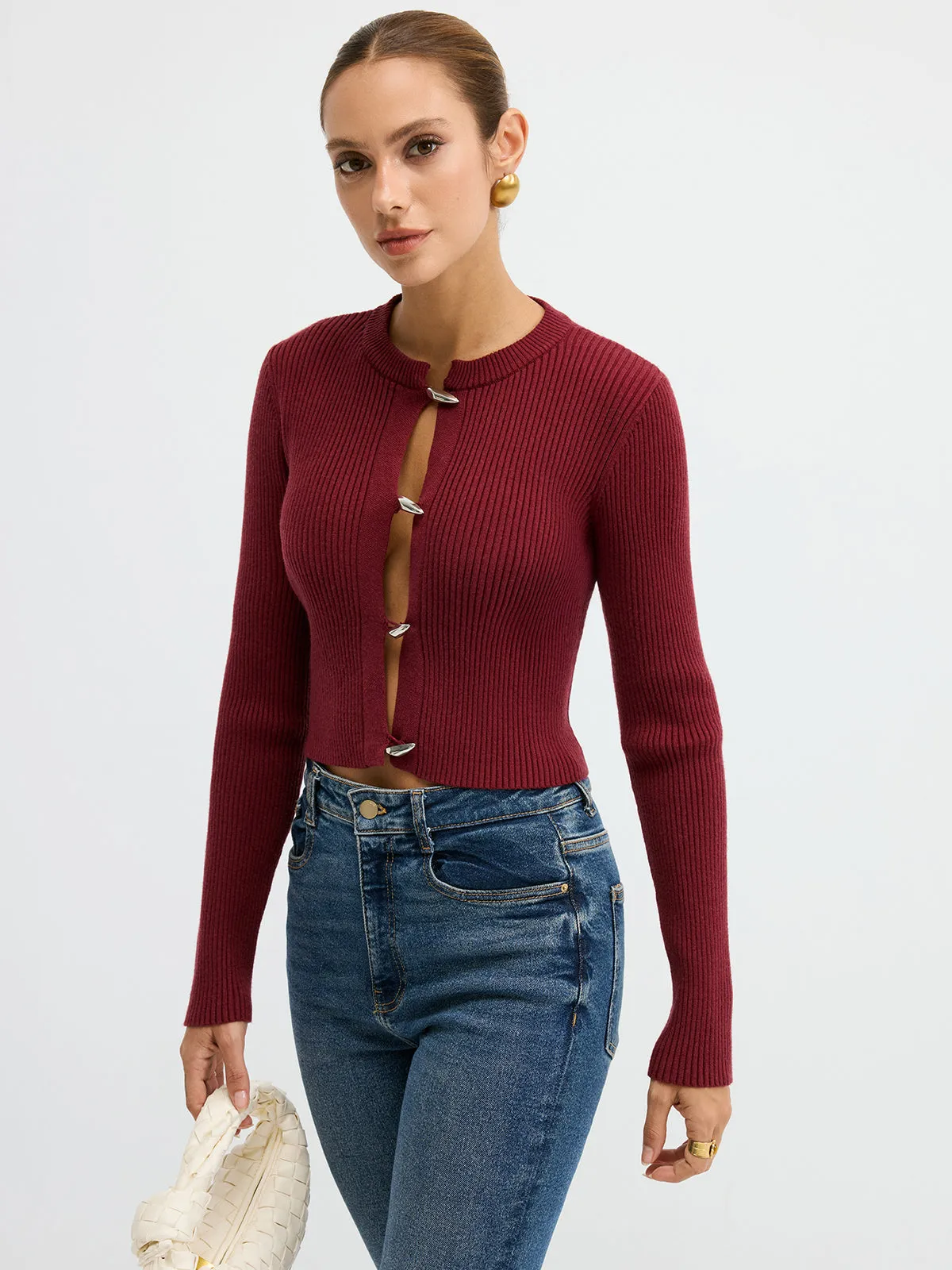 Metal Button Ribbed Fitted Sweater sold by COMMENSE product image thumbnail 4