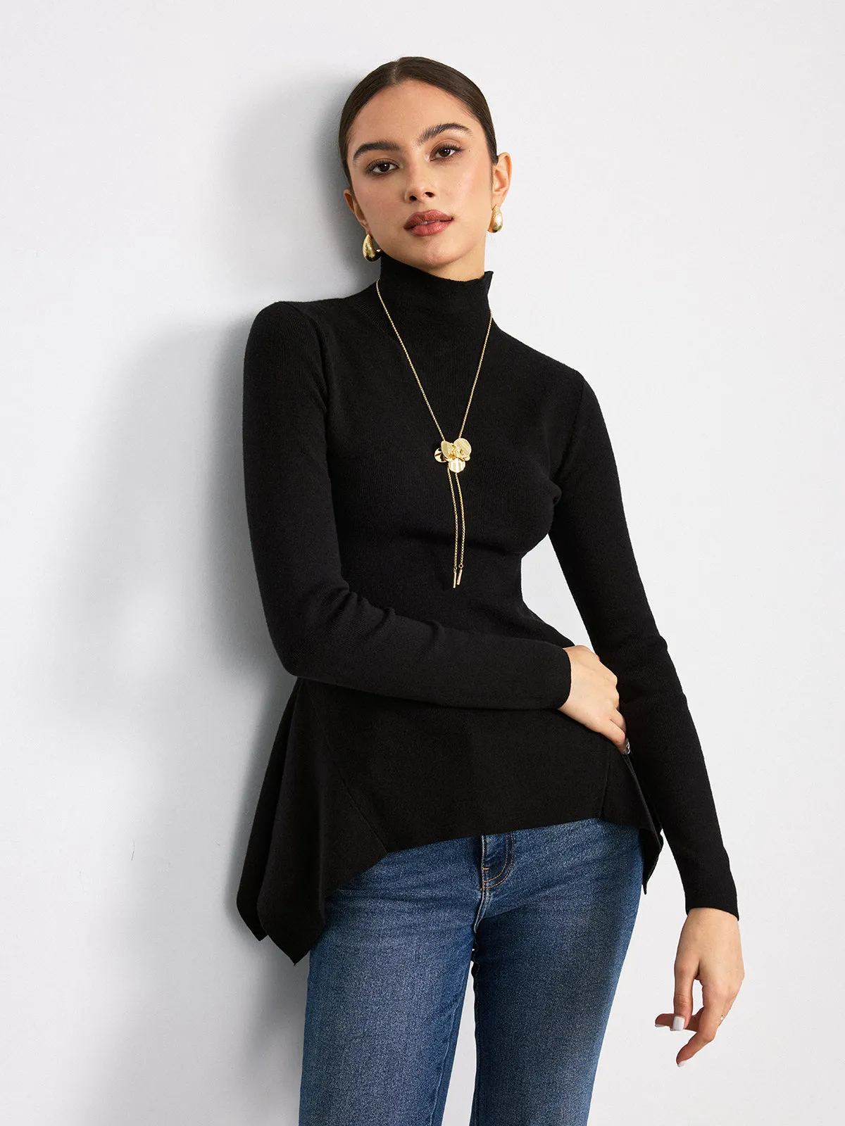 Turtleneck Asymmetric Peplum Sweater sold by COMMENSE product image thumbnail 5