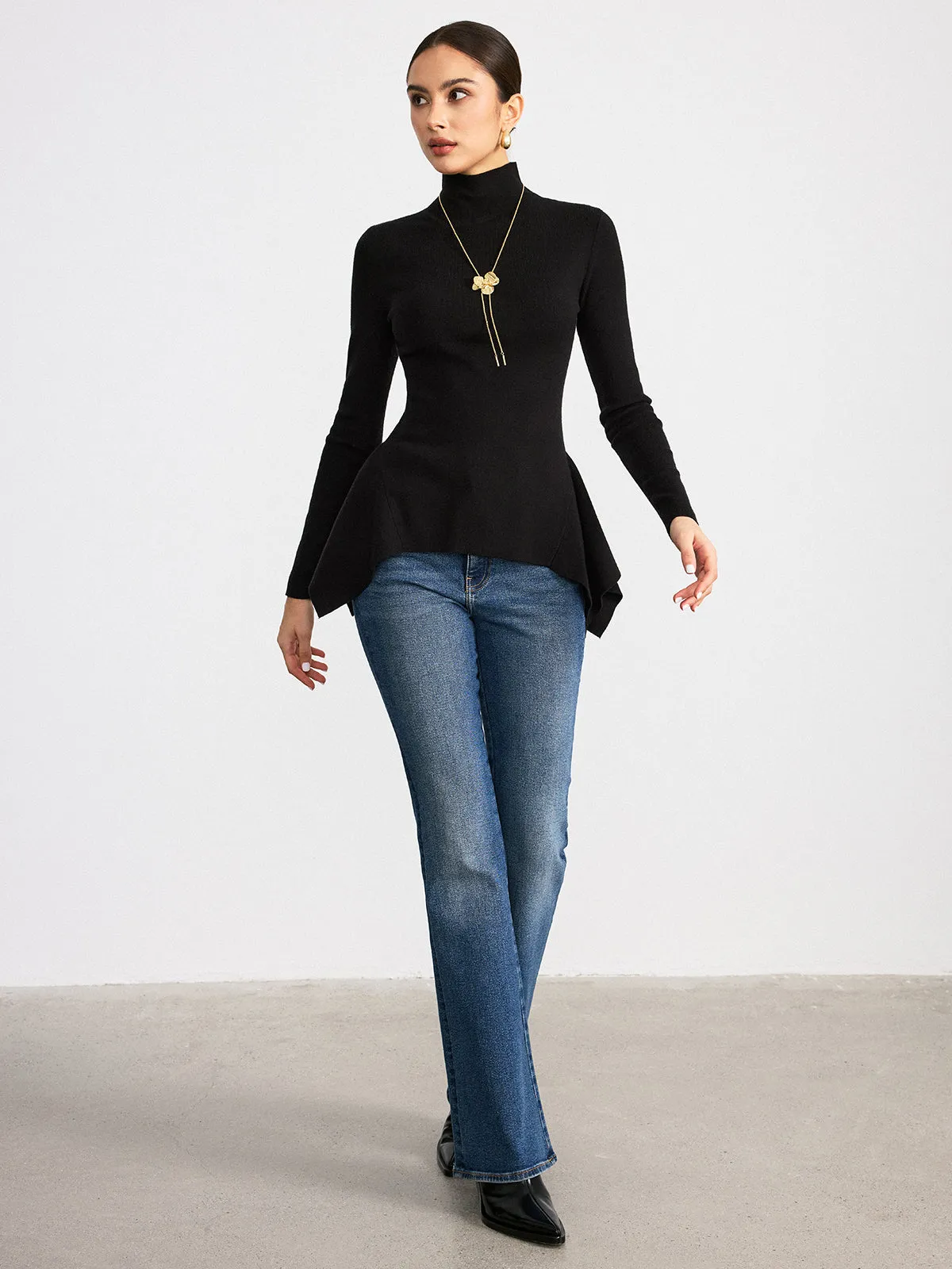Turtleneck Asymmetric Peplum Sweater sold by COMMENSE product image thumbnail 2