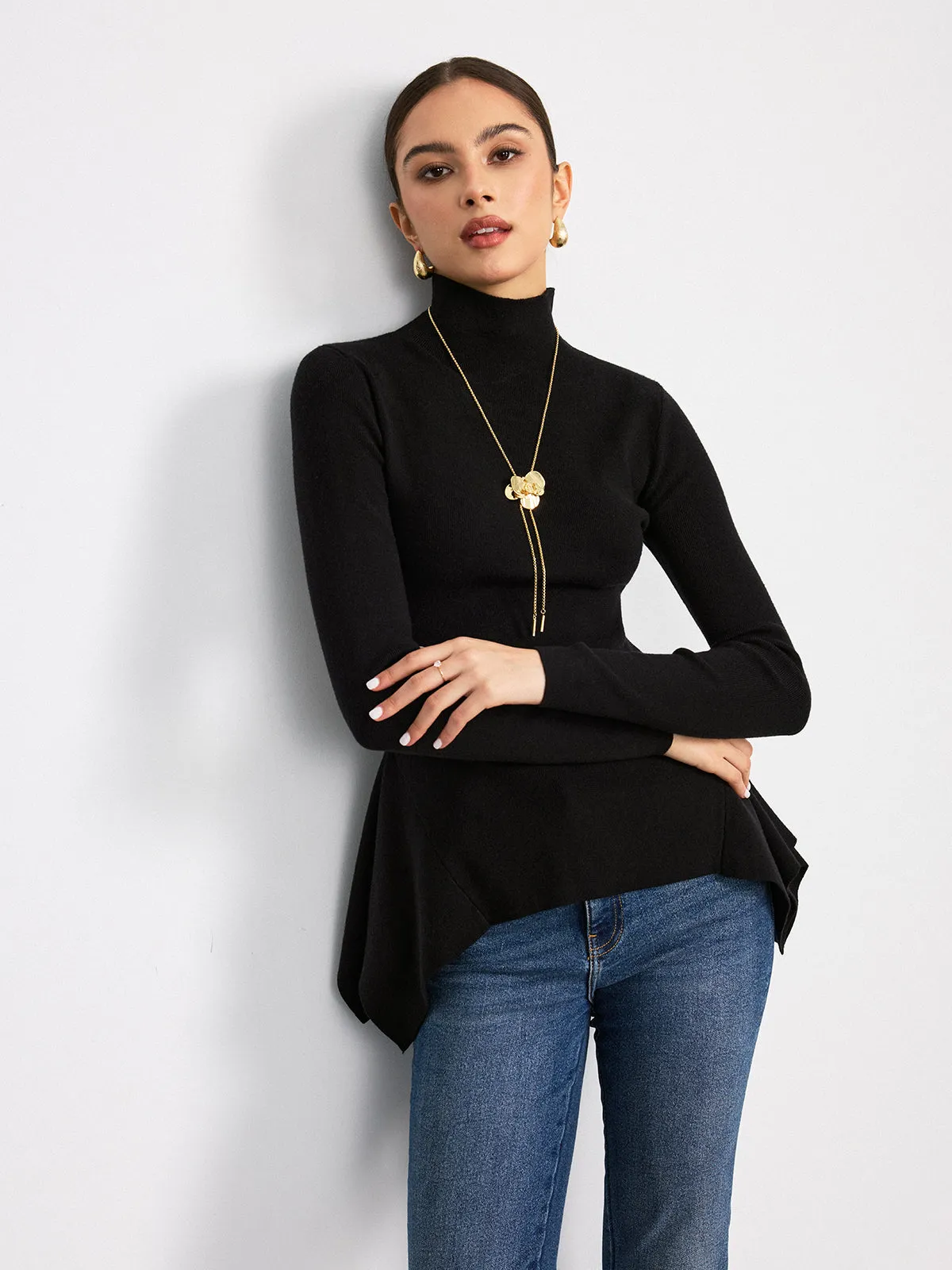 Turtleneck Asymmetric Peplum Sweater sold by COMMENSE product image thumbnail 3