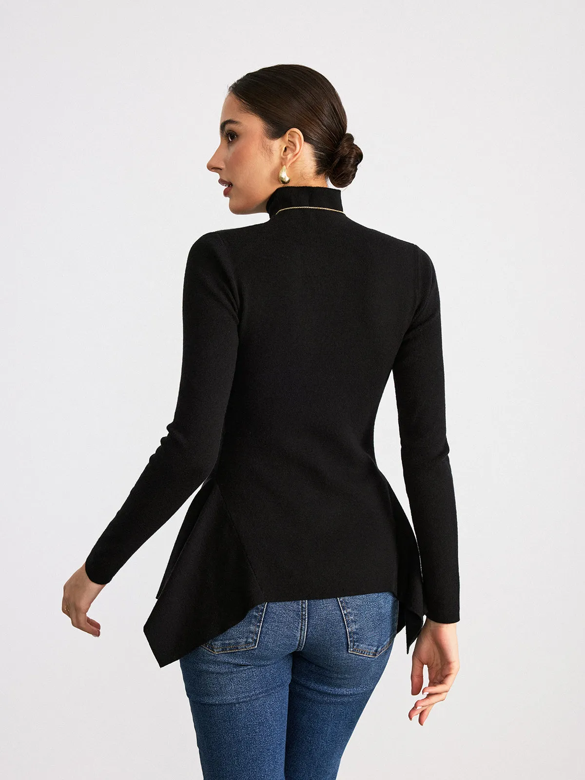 Turtleneck Asymmetric Peplum Sweater sold by COMMENSE product image thumbnail 4