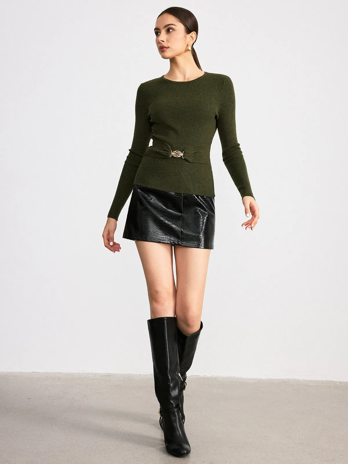 Cut-Out Back Metal Buckle Wool Blend Knit Top sold by COMMENSE product image thumbnail 2