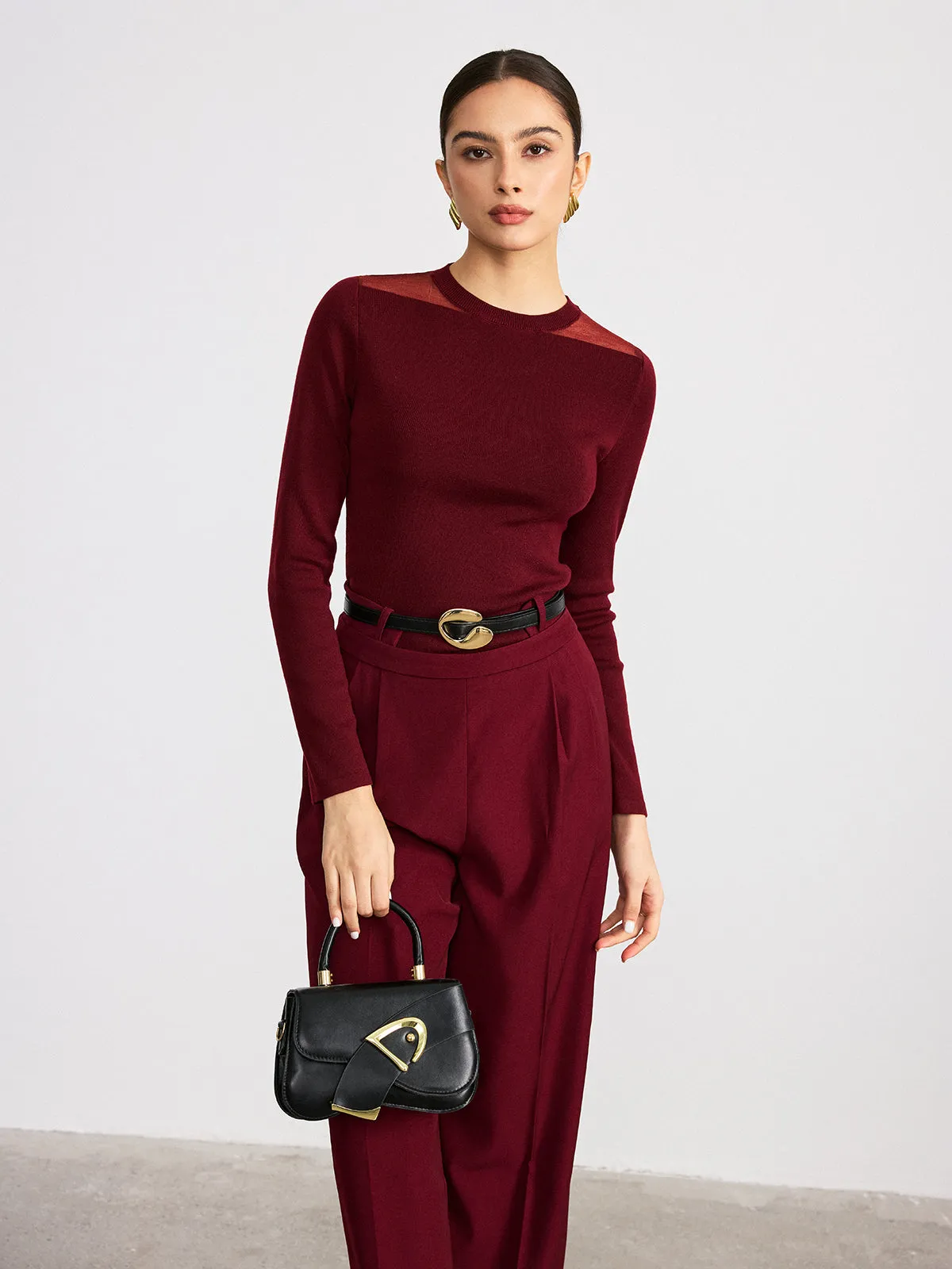 Sheer Paneled Wool Blend Knit Top sold by COMMENSE product image thumbnail 5