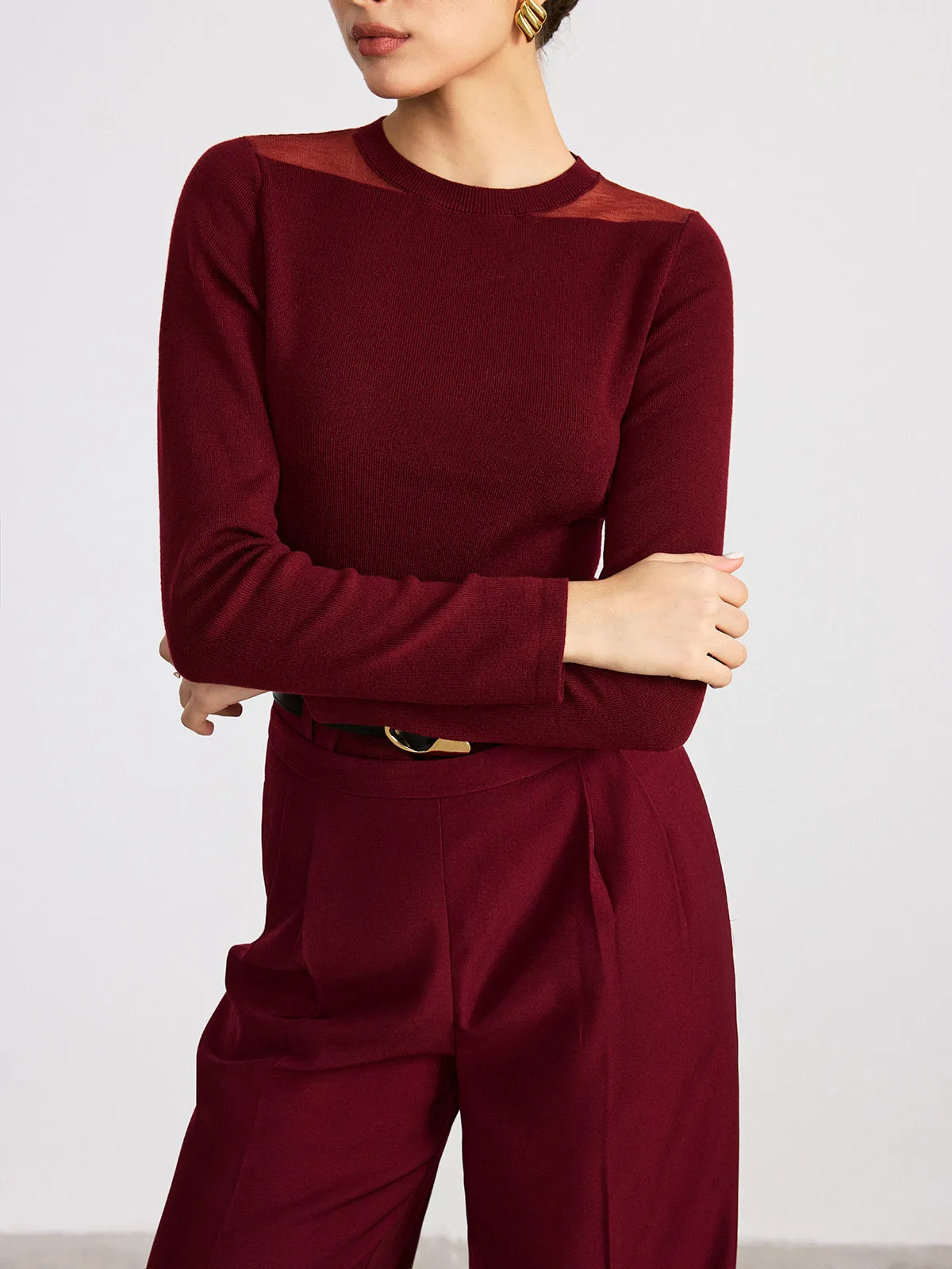 Sheer Paneled Wool Blend Knit Top sold by COMMENSE product image thumbnail 2