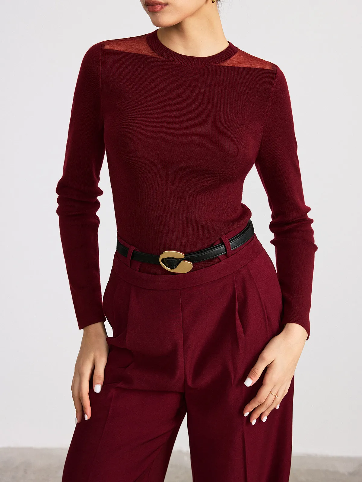 Sheer Paneled Wool Blend Knit Top sold by COMMENSE product image thumbnail 3