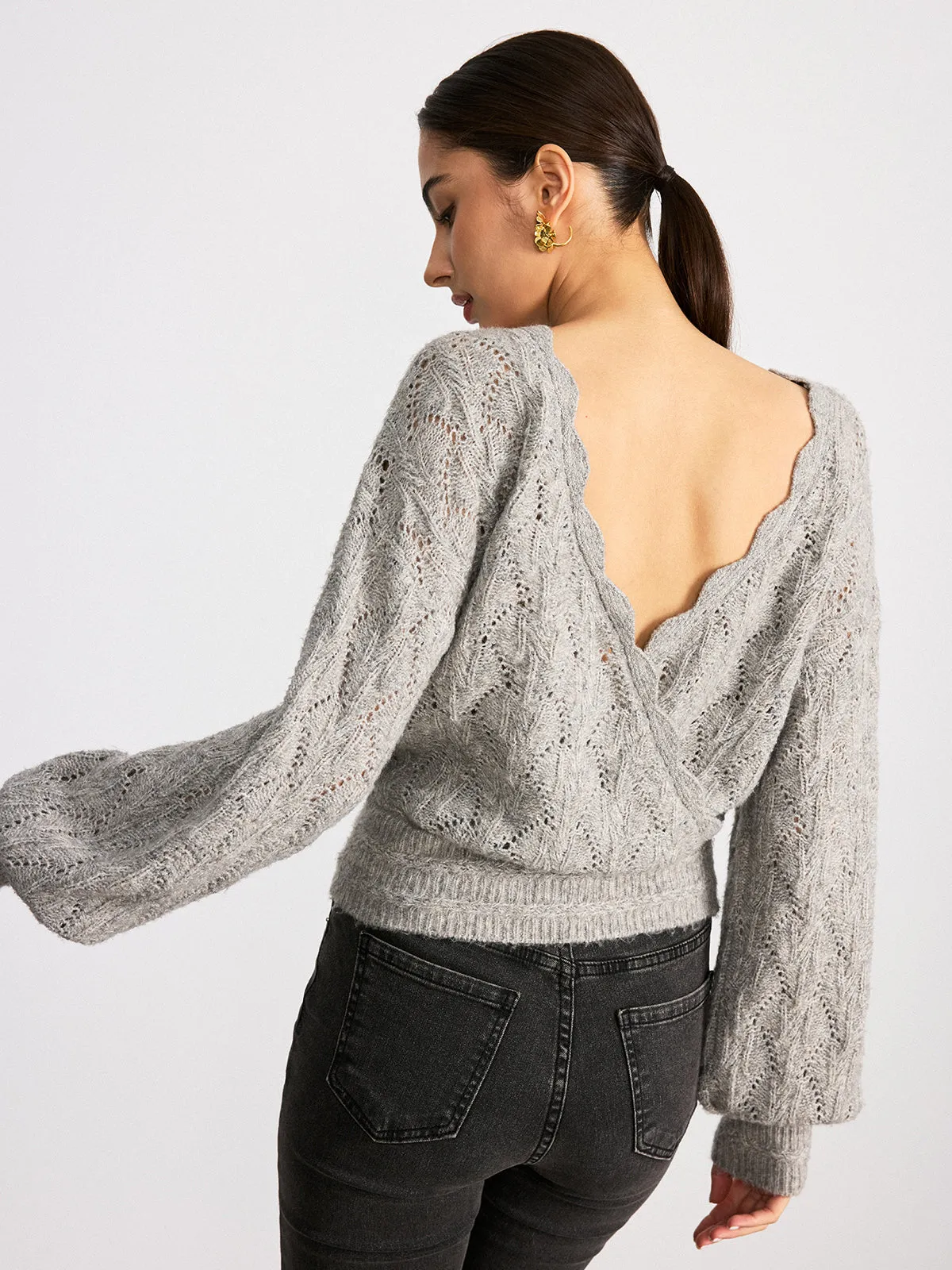 Scalloped Edge Reversible Wool Blend Sweater sold by COMMENSE