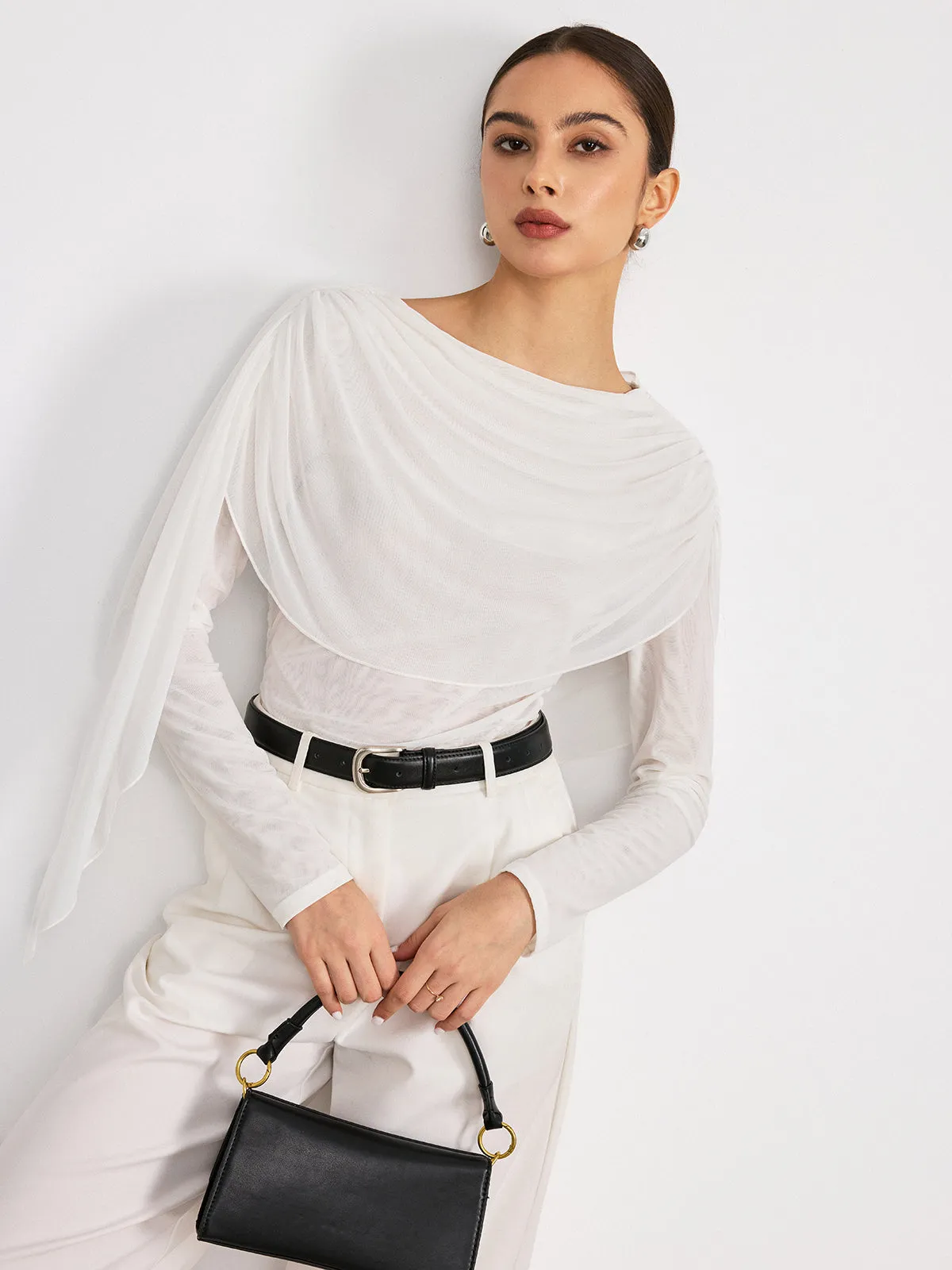 Draped Mesh Long Sleeve Blouse sold by COMMENSE product image thumbnail 2