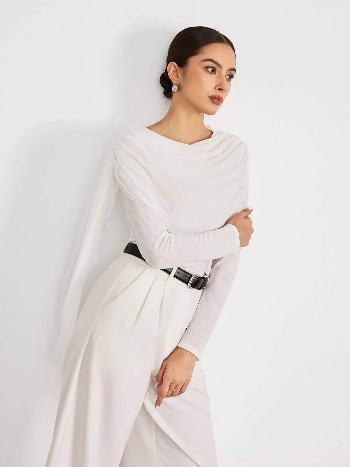 Draped Mesh Long Sleeve Blouse sold by COMMENSE product image thumbnail 4