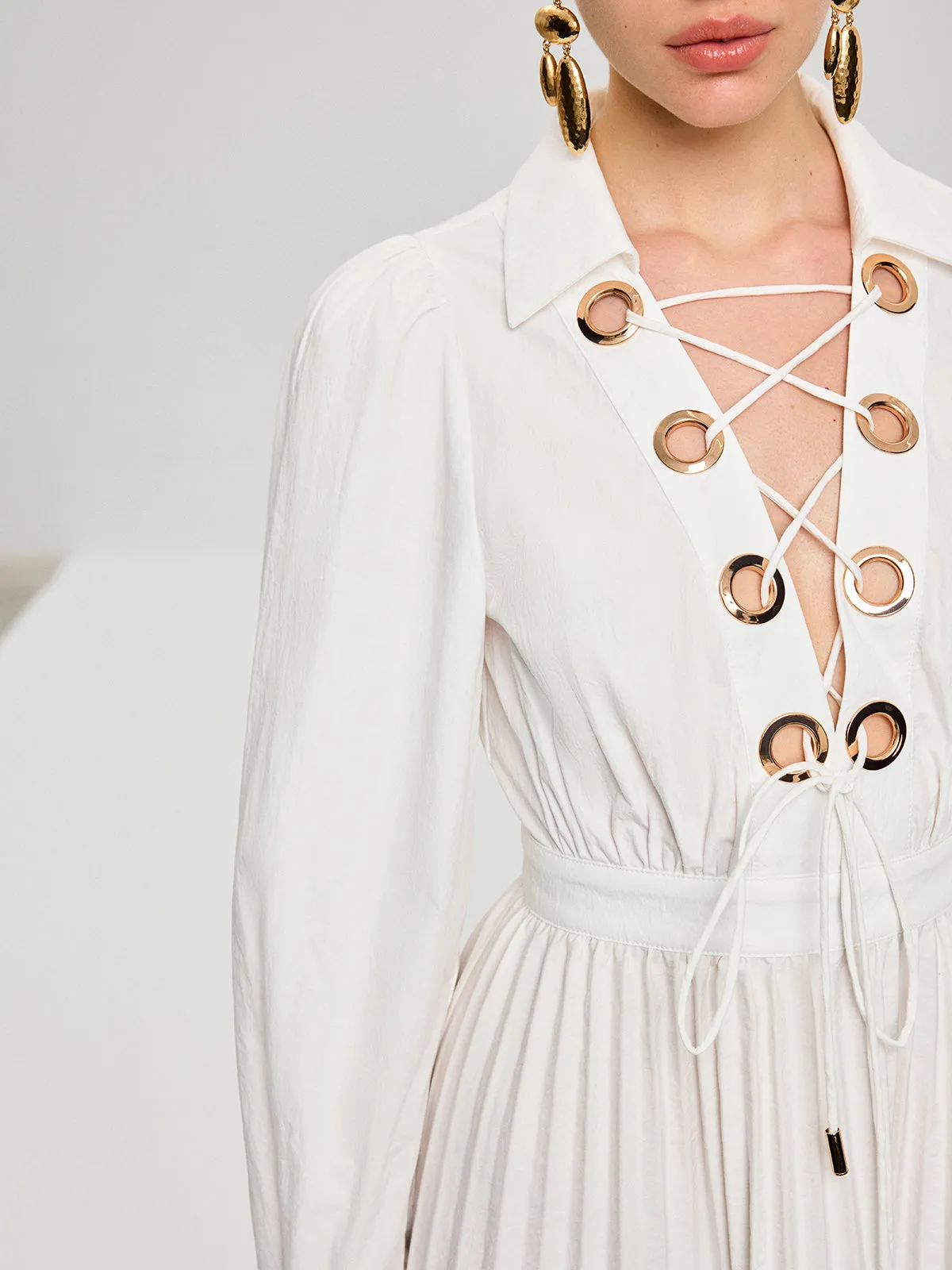 Lace-Up Pleated Midi Dress sold by COMMENSE product image thumbnail 2