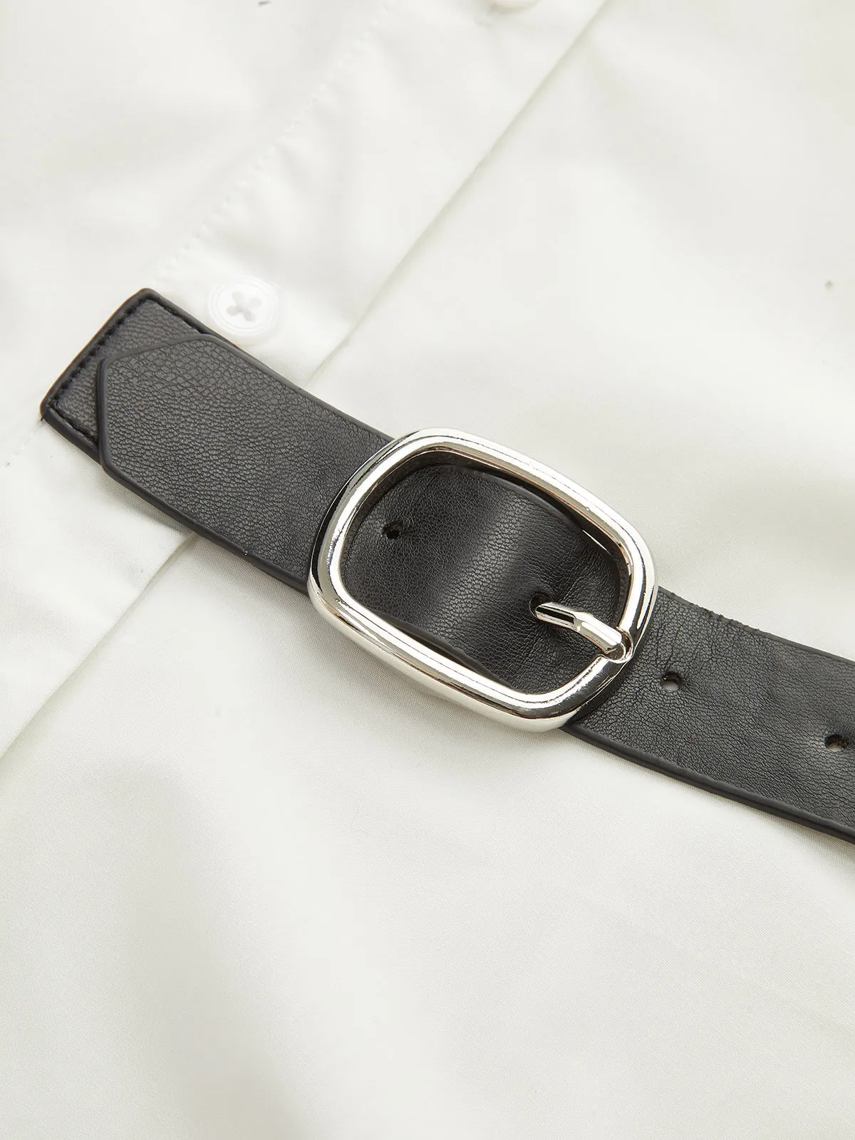 Long Sleeve Half Belt Button-Down Shirt sold by COMMENSE product image thumbnail 4
