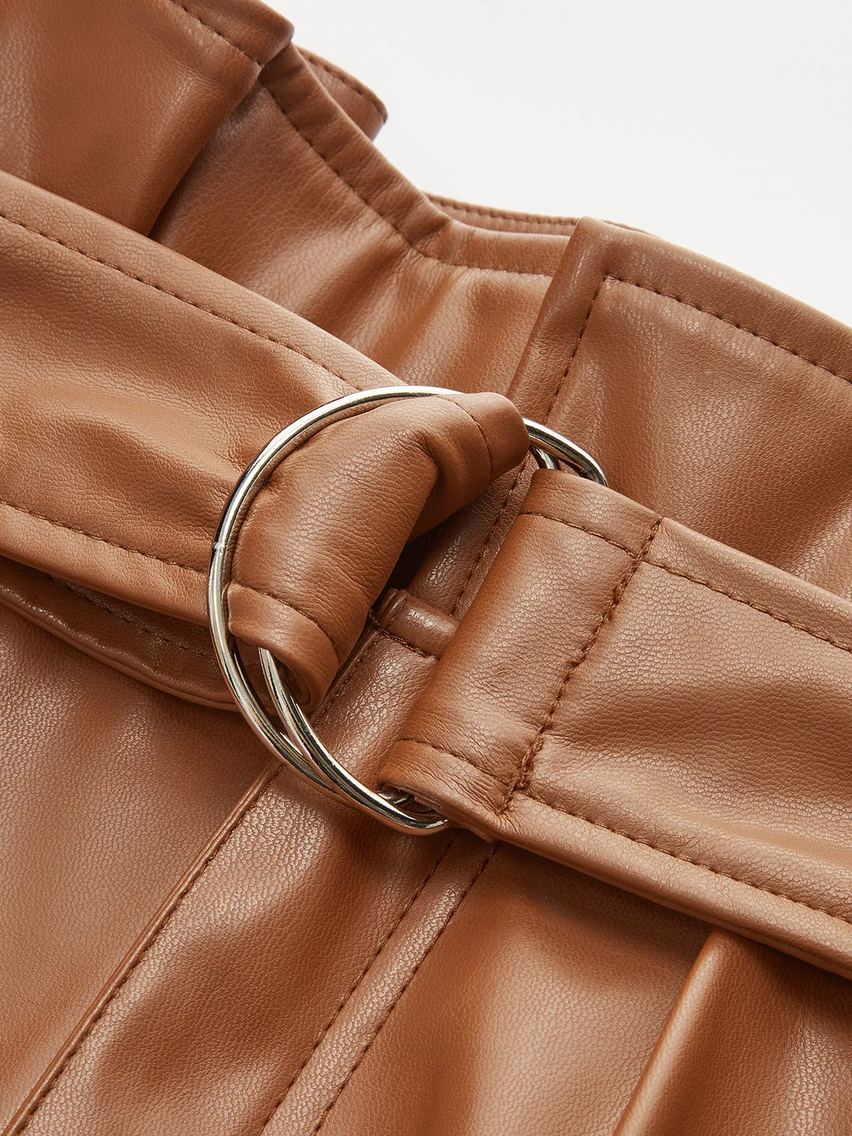 High-Waist PU Leather Cuffed Shorts with Belt sold by COMMENSE product image thumbnail 4