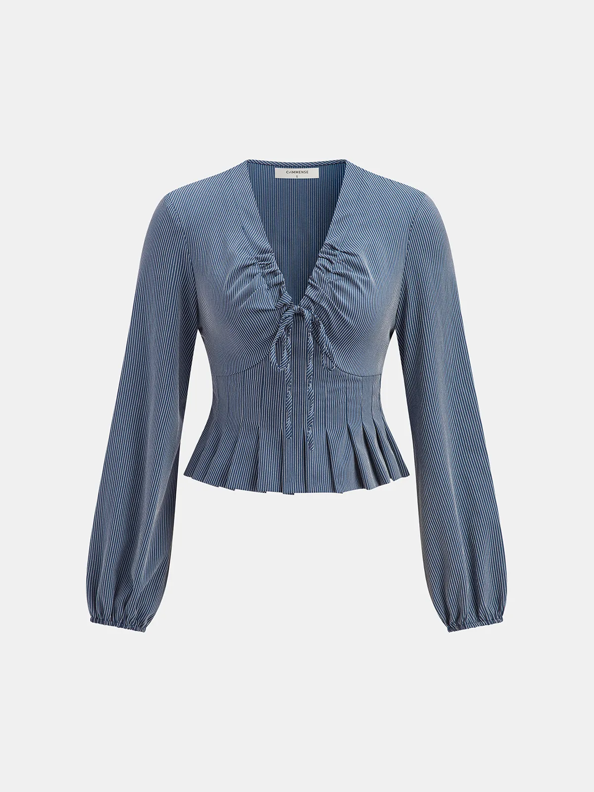 Striped Tie-Front V-Neck Peplum Blouse sold by COMMENSE
