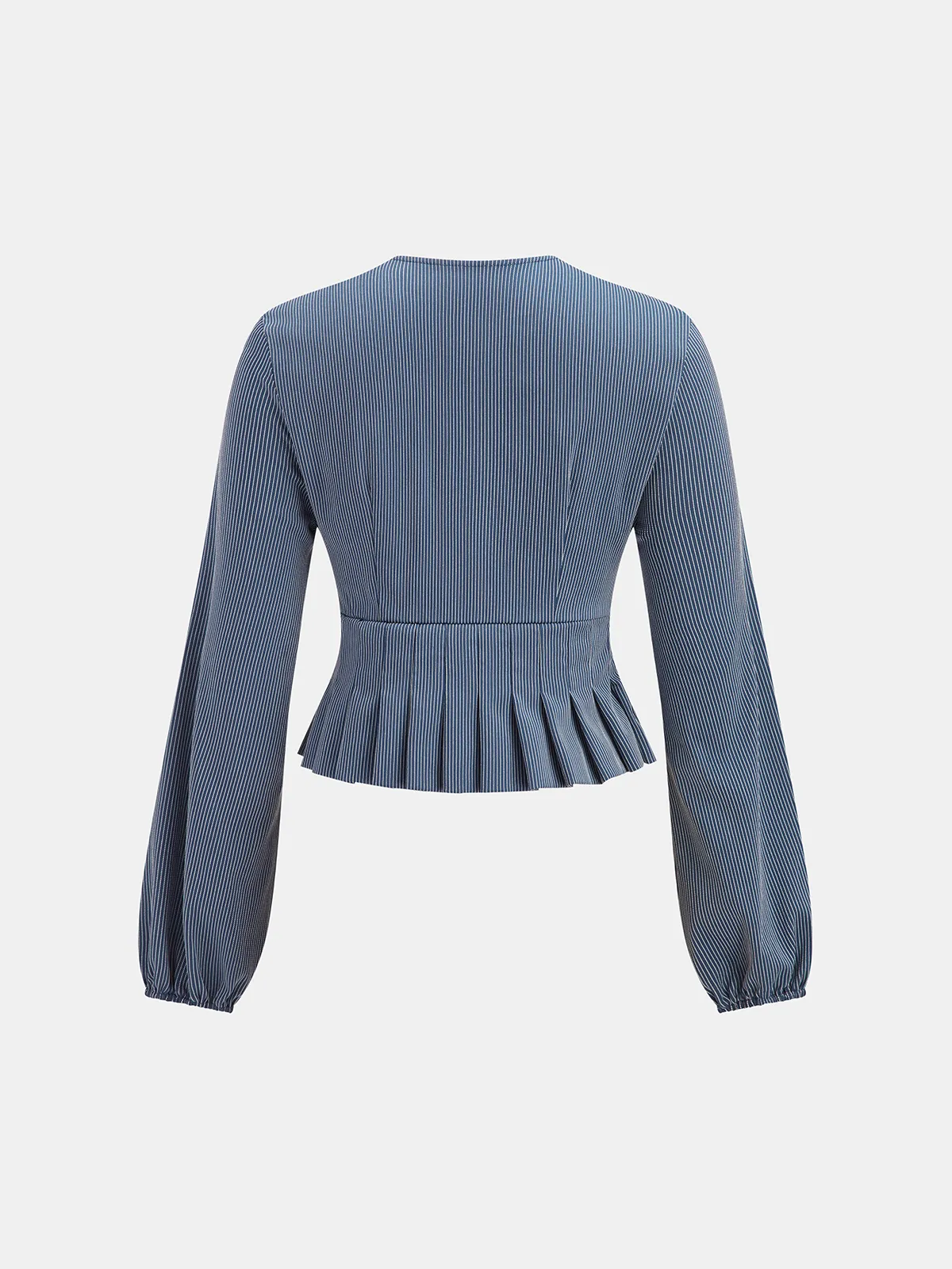 Striped Tie-Front V-Neck Peplum Blouse sold by COMMENSE product image thumbnail 2