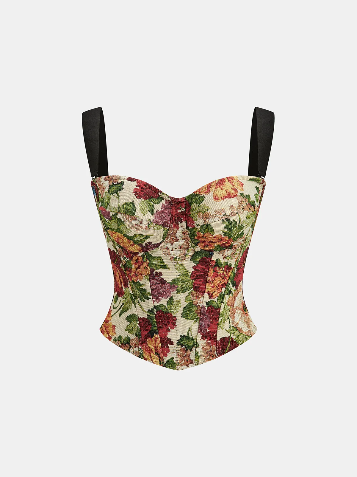 Back Zipper Contrast Strap Floral Printed Corset Top sold by COMMENSE