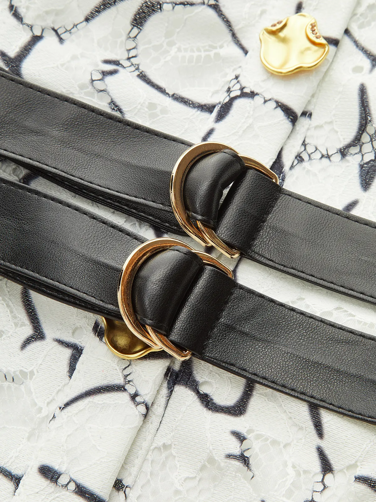 Puff Sleeve Lace Maxi Dress with Double Belt sold by COMMENSE product image thumbnail 4