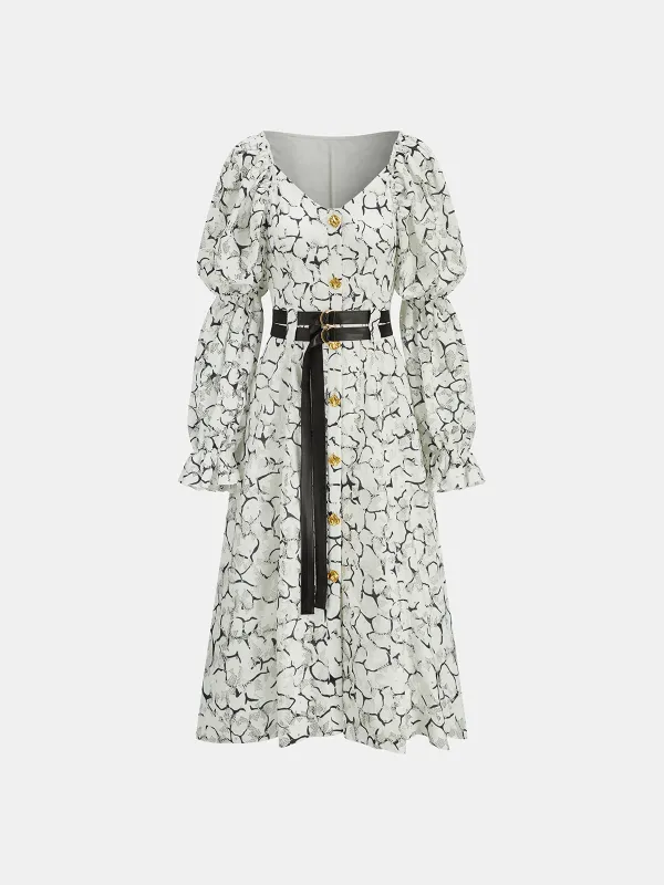 Puff Sleeve Lace Maxi Dress with Double Belt sold by COMMENSE