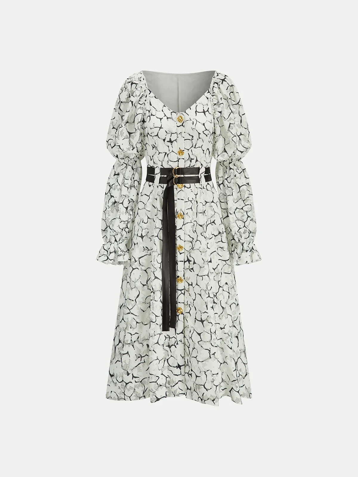 Puff Sleeve Lace Maxi Dress with Double Belt sold by COMMENSE