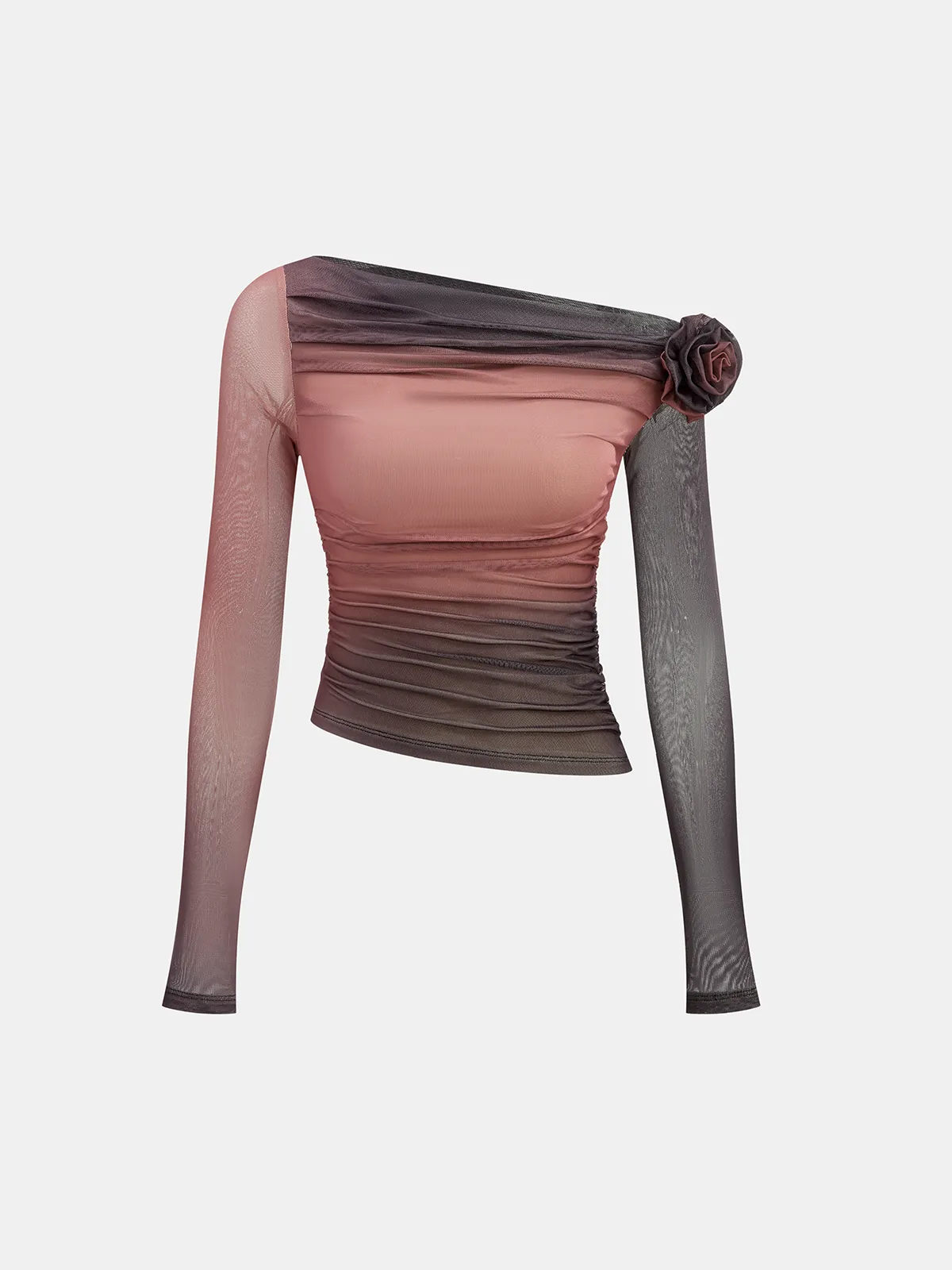 3D Rose Detail Ombre Mesh Off-Shoulder T-Shirt sold by COMMENSE