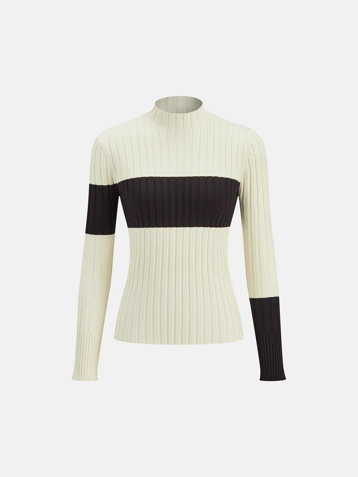Color-Block Mock Neck Ribbed Knit Top sold by COMMENSE