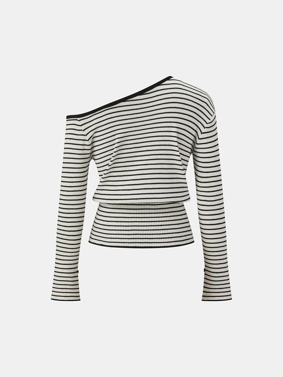 Striped Asymmetric Neck Slit Knit Top sold by COMMENSE product image thumbnail 2