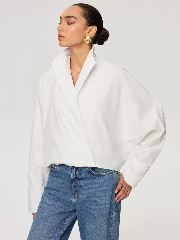 Cropped Stand Collar Cotton Shirt sold by COMMENSE