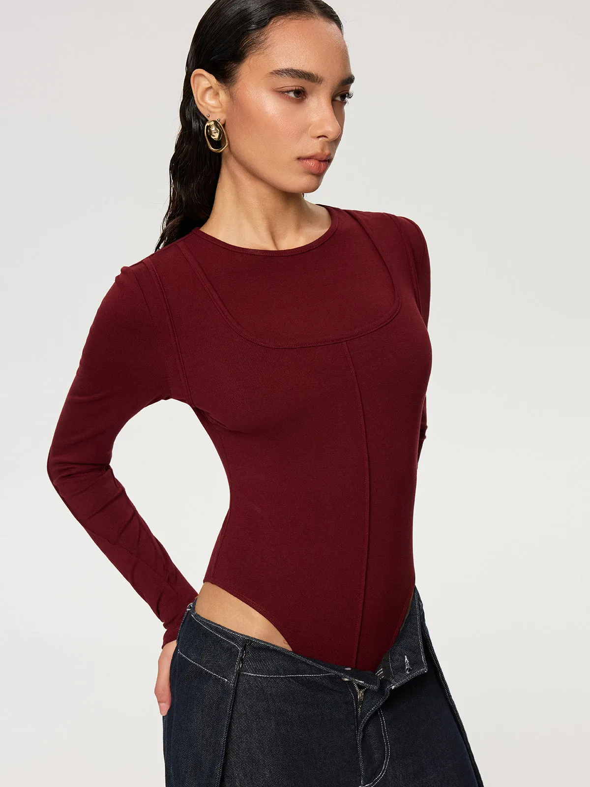 Contour-Seam Long Sleeve Bodysuit sold by COMMENSE