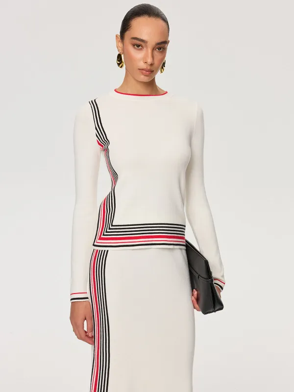 Striped Wool-Blend Knit Top sold by COMMENSE