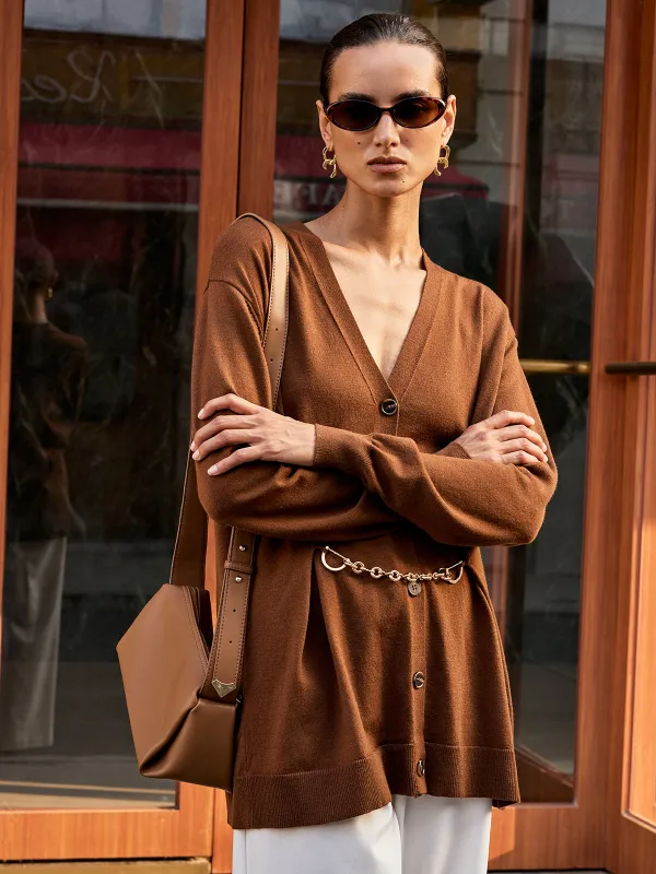 Metal Chain V-Neck Wool Blend Cardigan sold by COMMENSE