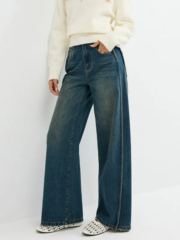 Side Panel Detail Mid-Waist Jeans sold by COMMENSE