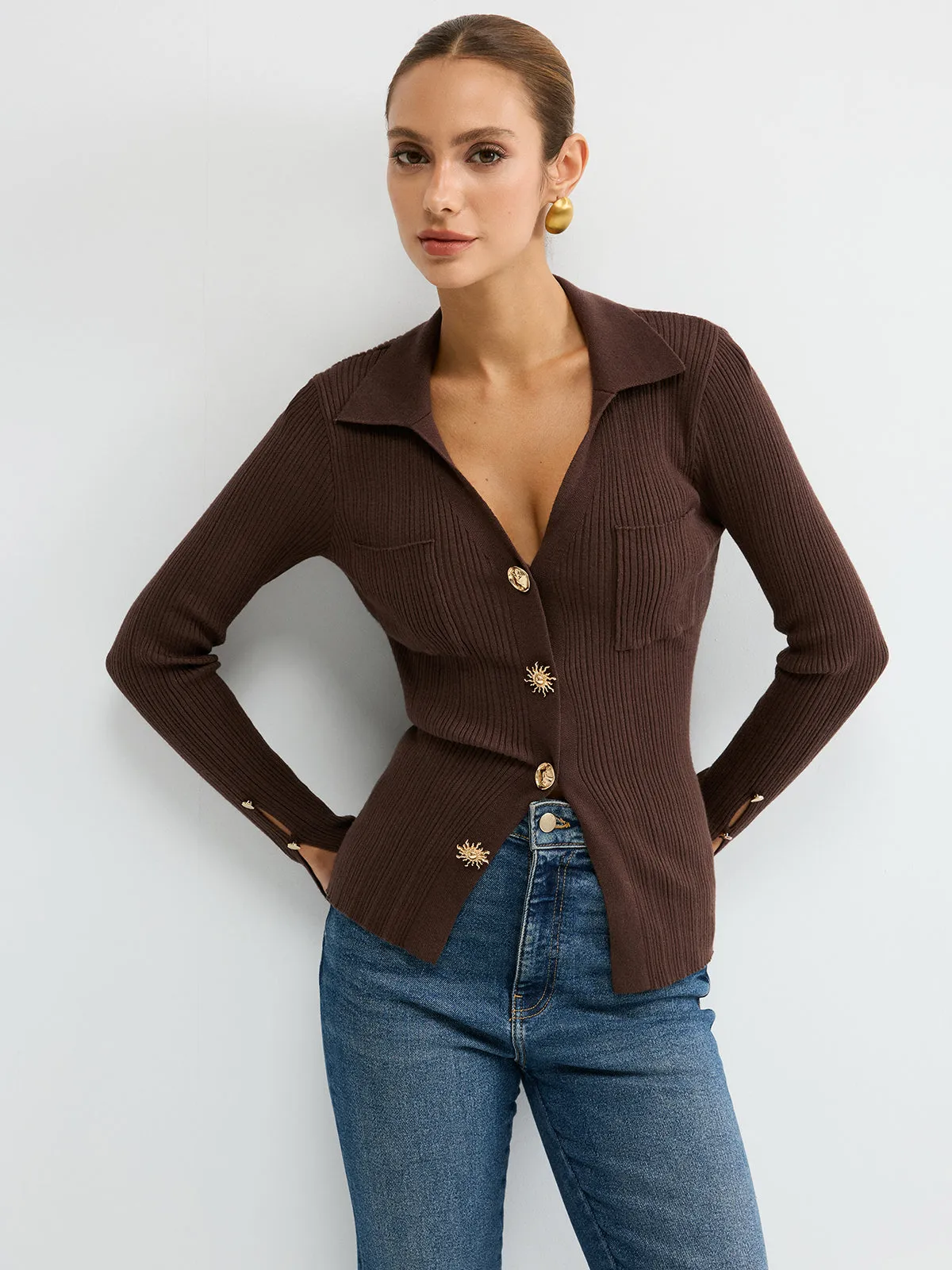 Polo Neck Ribbed Knit Top sold by COMMENSE product image thumbnail 4